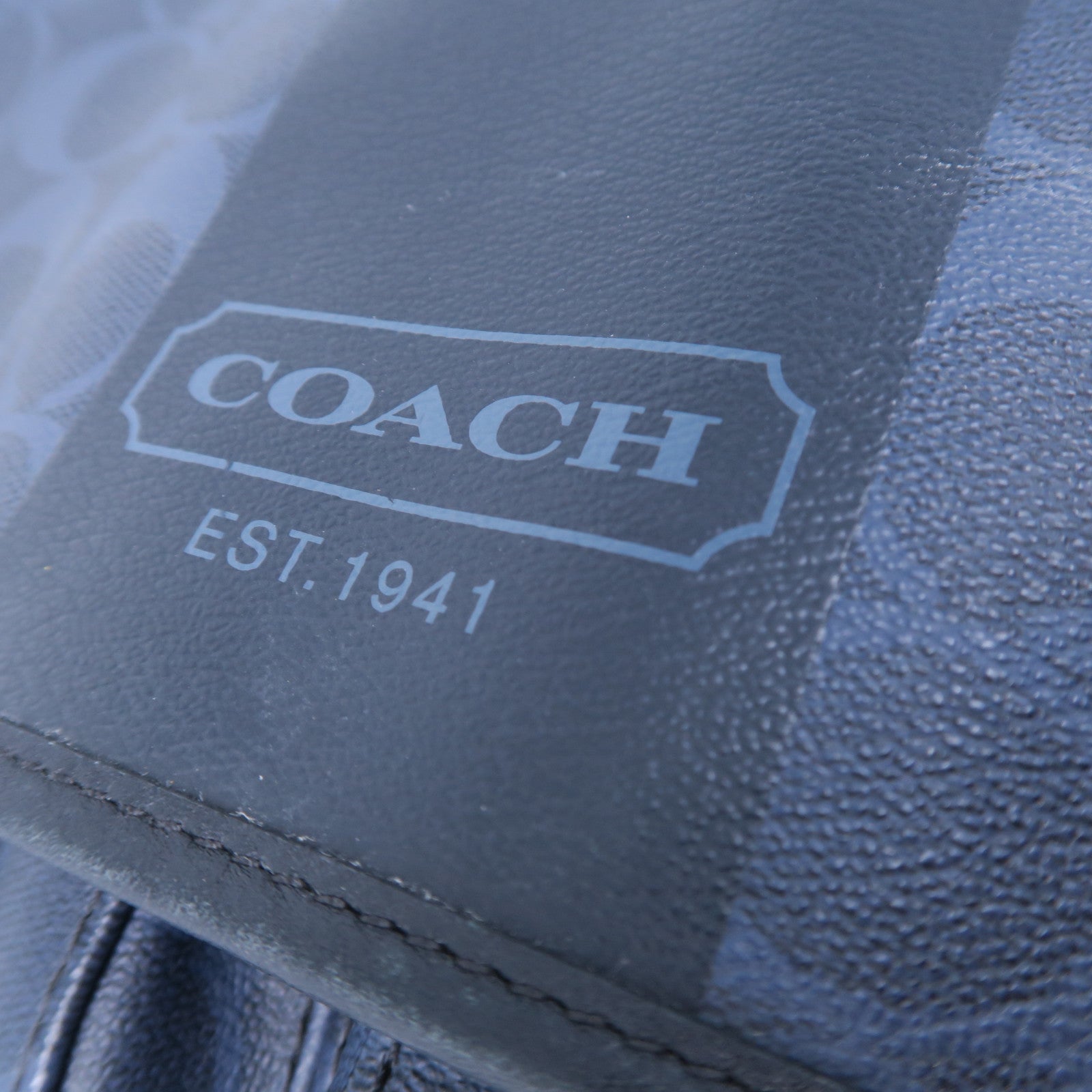 COACH 塗層帆布Messenger Bag銀扣肩背袋藍色/黑色