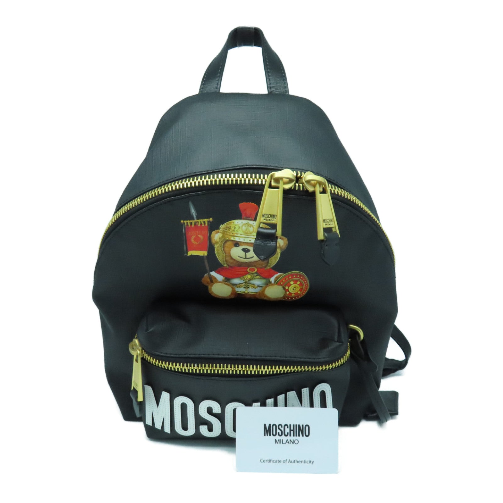 MOSCHINO 涂层帆布Roma Teddy Bear Backpack金扣背包黑色