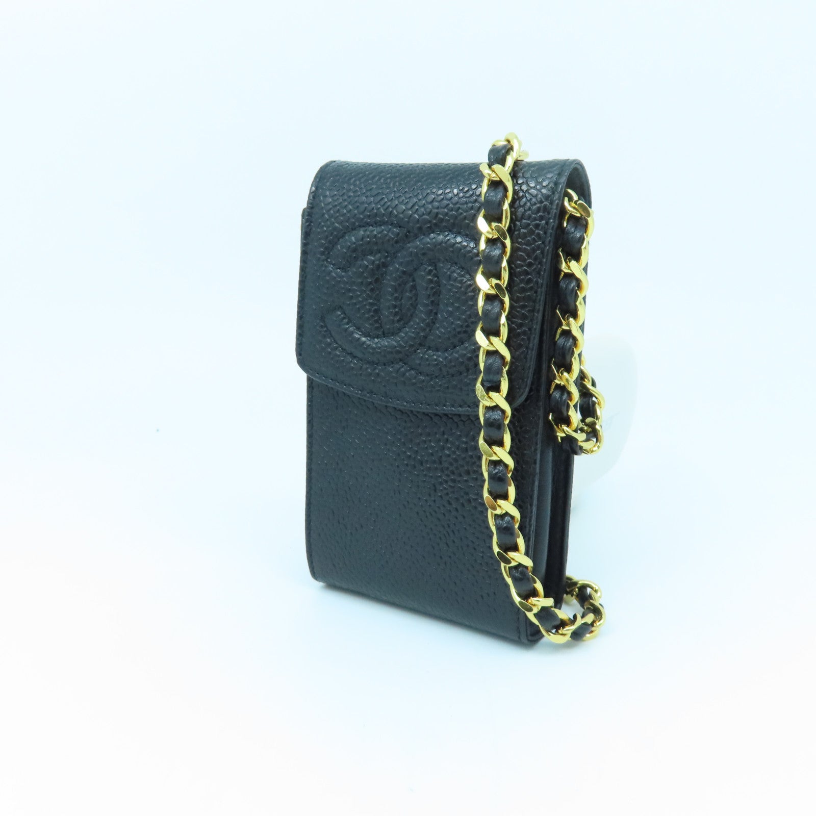 CHANEL 牛皮皮革Chain Bag金扣鏈帶肩背袋黑色