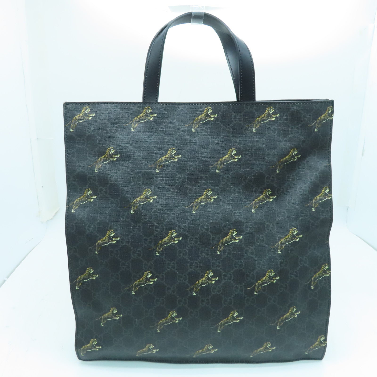 GUCCI 塗層帆布SS Supeme Tote Bag銀扣手挽袋黑色