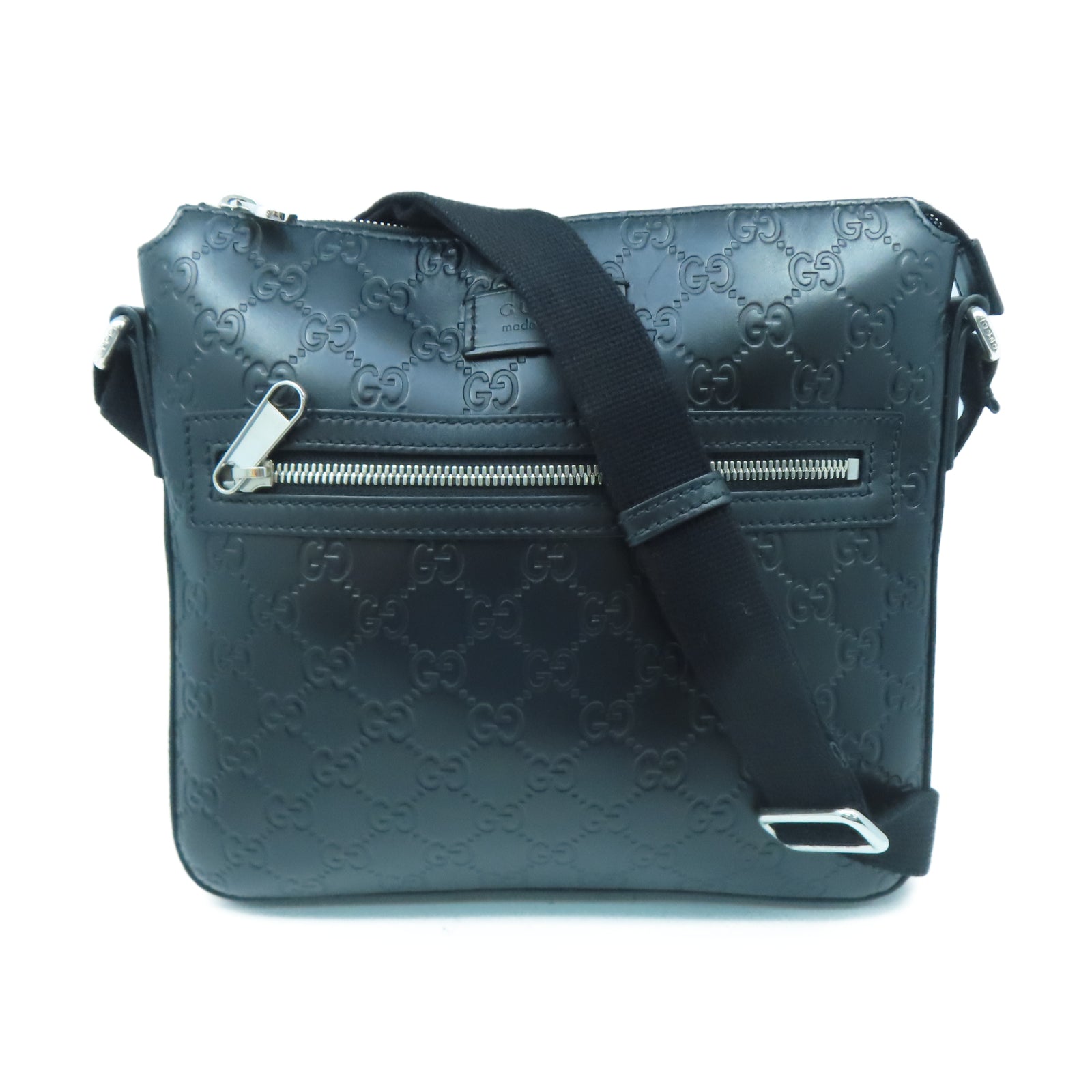 GUCCI 牛皮皮革Shoulder Bag銀扣肩背袋黑色