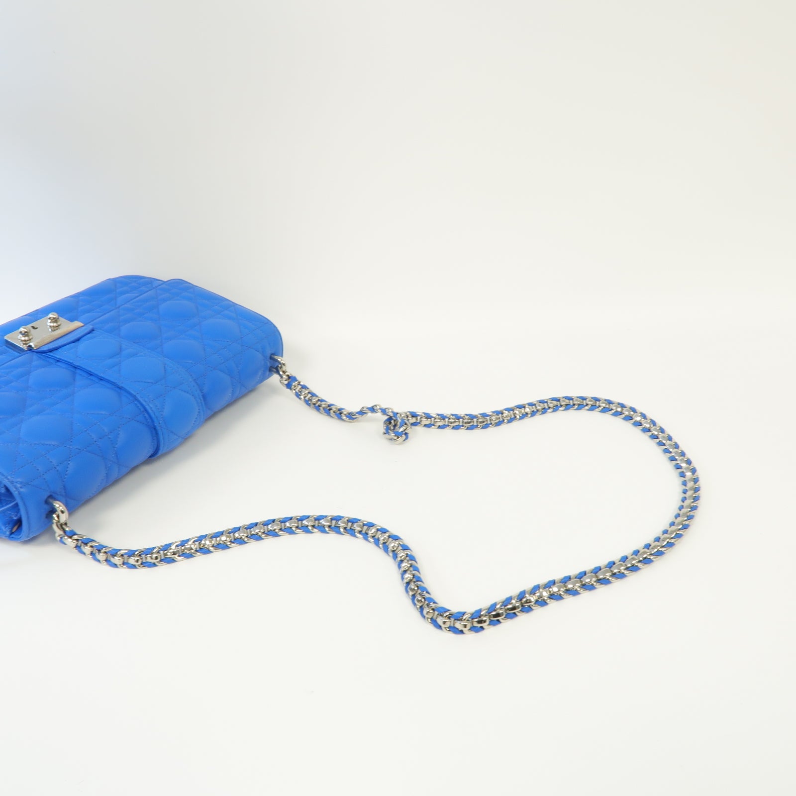 Dior 羊皮皮革Chain Shoulder銀扣鏈帶肩背袋藍色