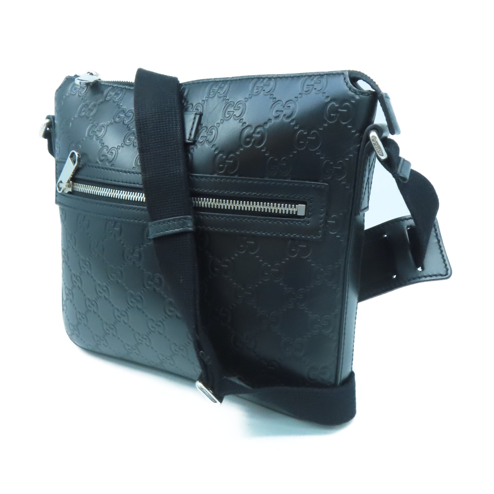 GUCCI 牛皮皮革Shoulder Bag銀扣肩背袋黑色