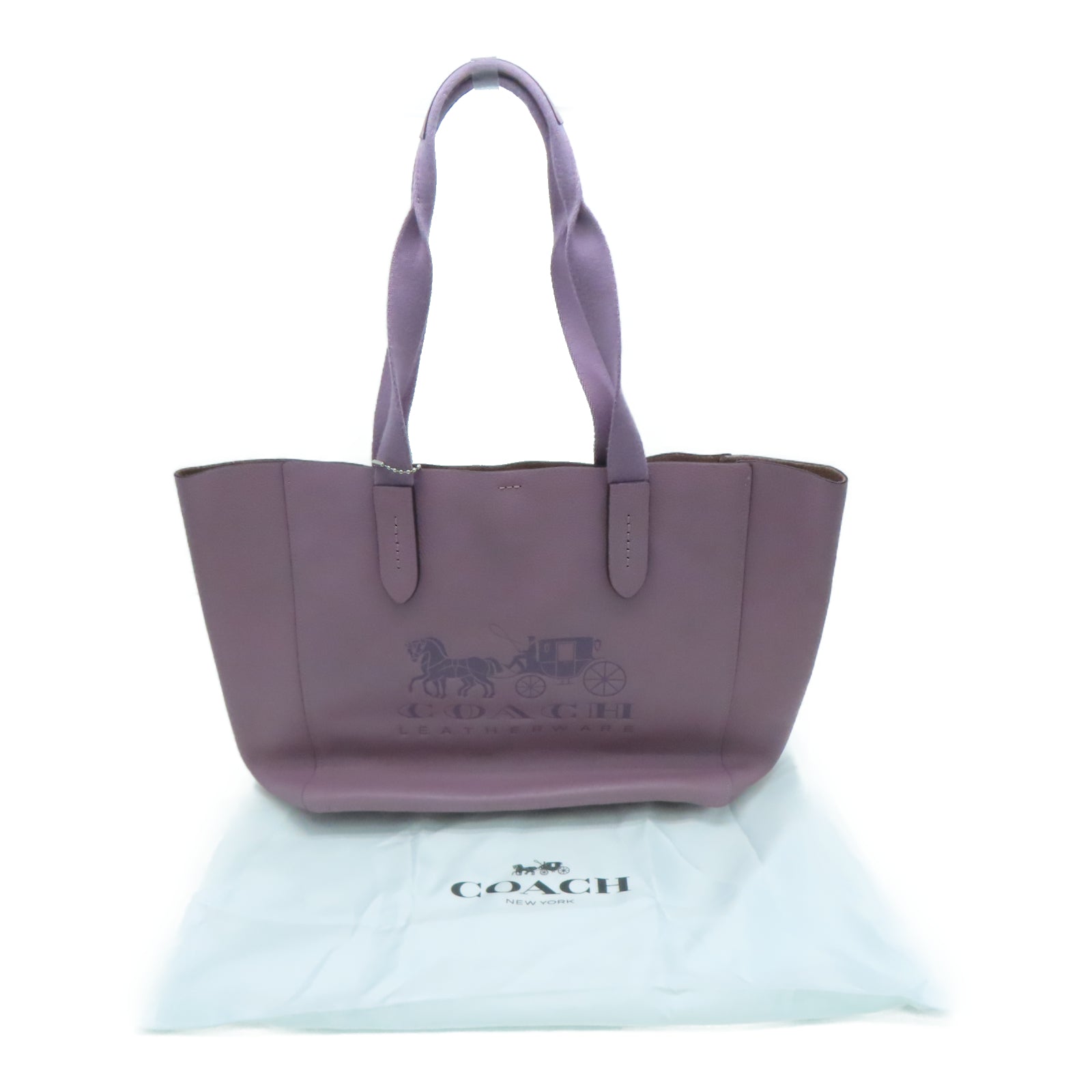 COACH 牛皮皮革Tote Bag銀扣手挽袋紫色