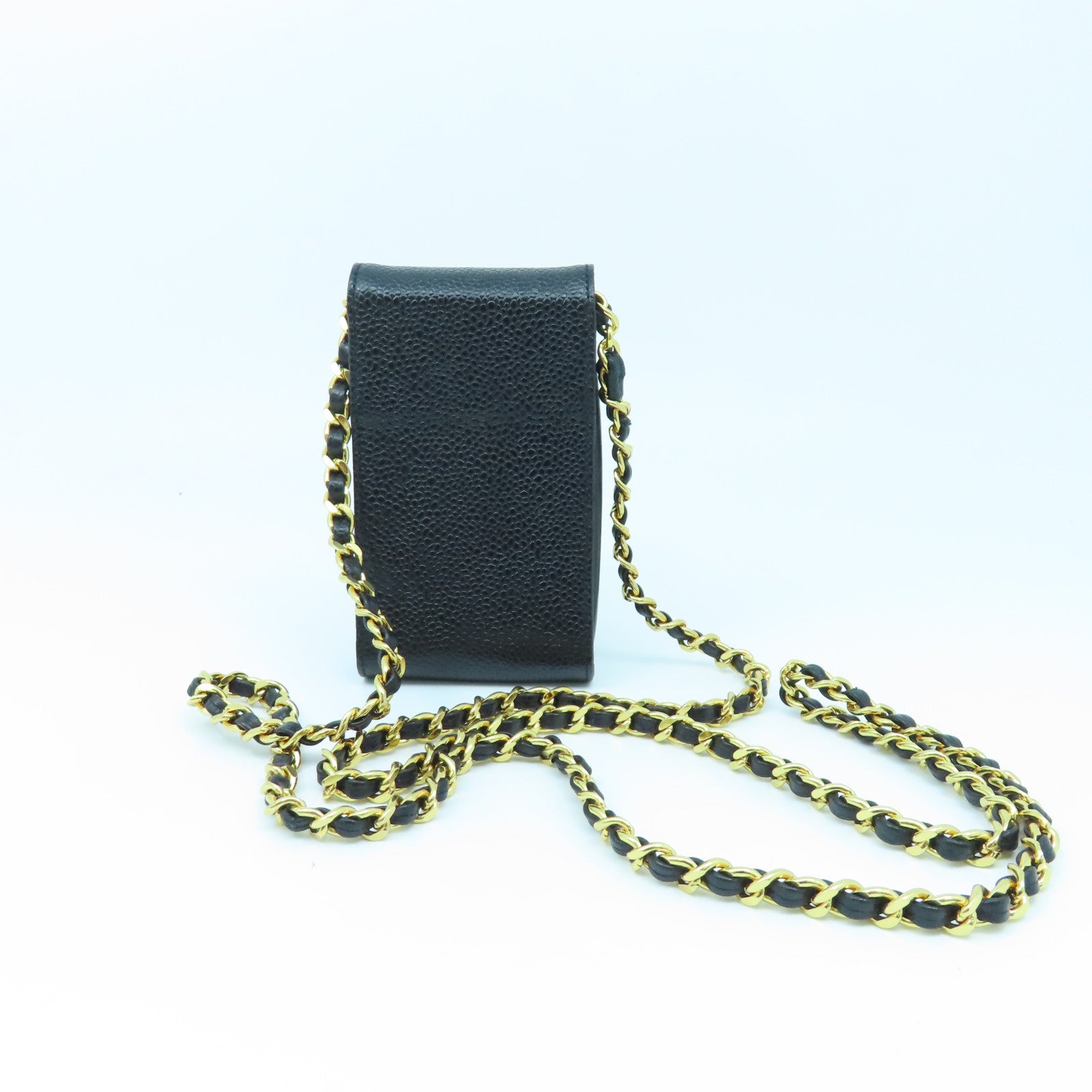 CHANEL 牛皮皮革Chain Bag金扣鏈帶肩背袋黑色