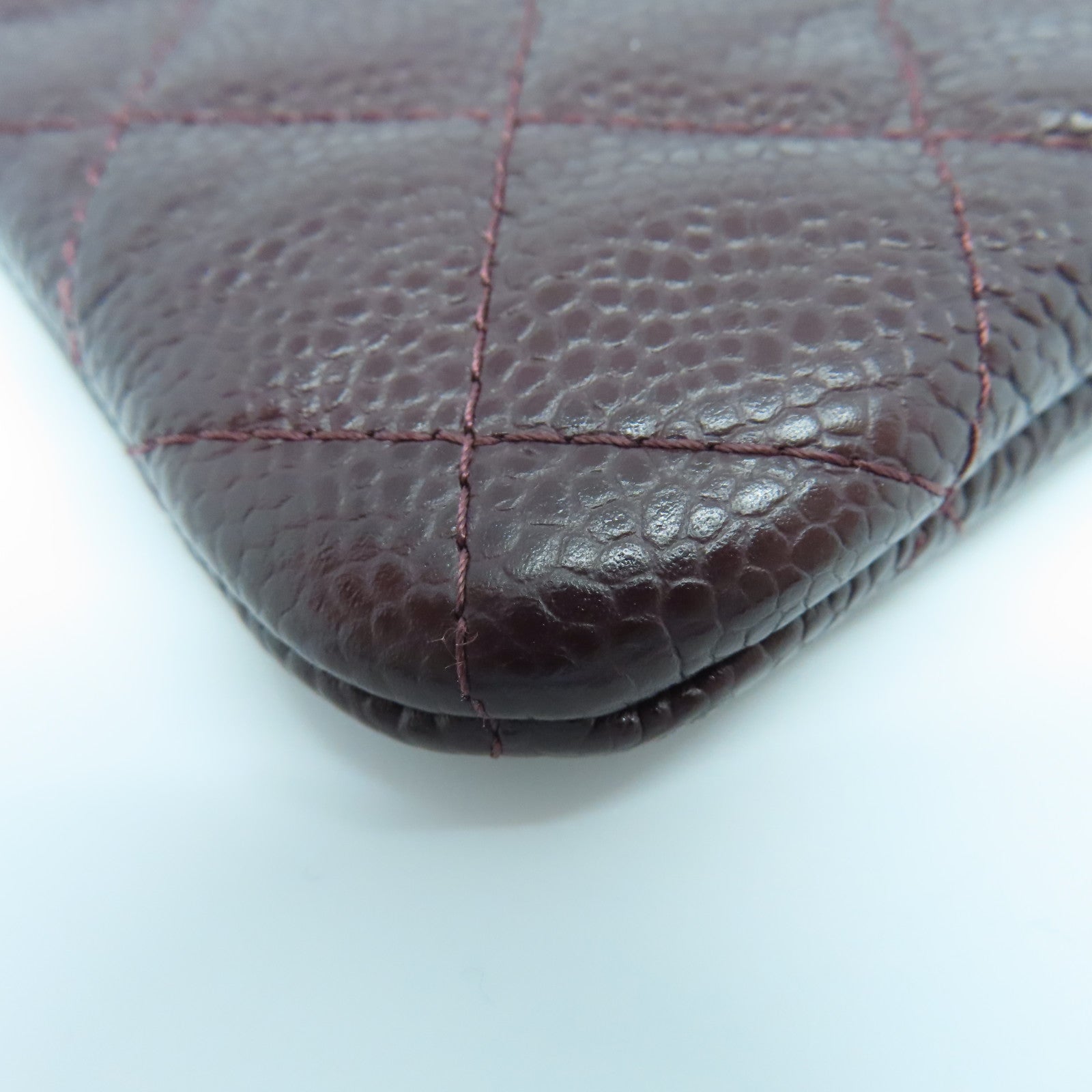 CHANEL Rhombus Caviar Leather Mini Pouch Silver Buckle Card Holder Brown