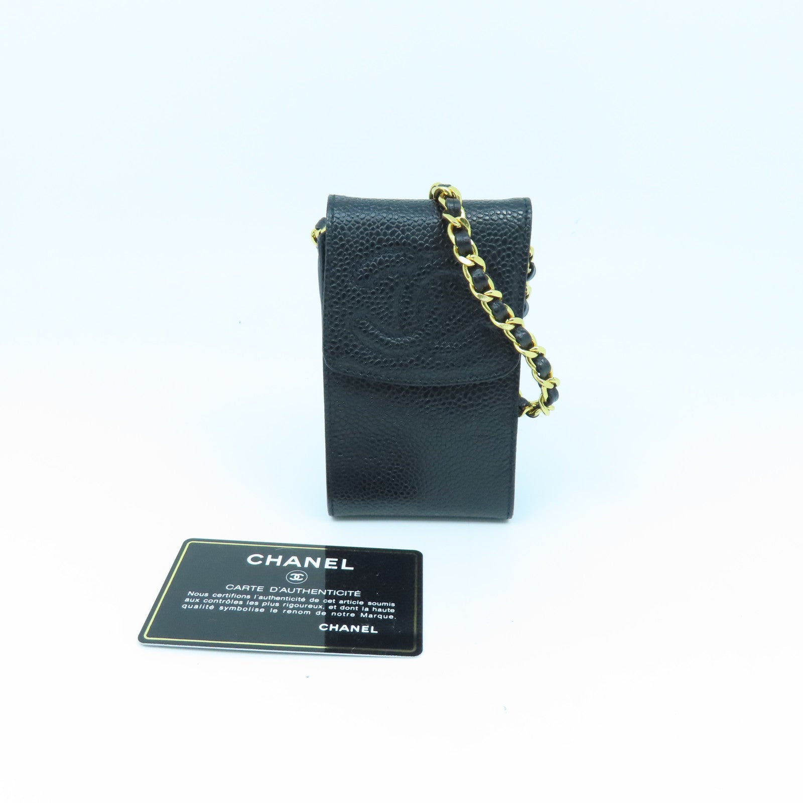 CHANEL 牛皮皮革Chain Bag金扣鏈帶肩背袋黑色