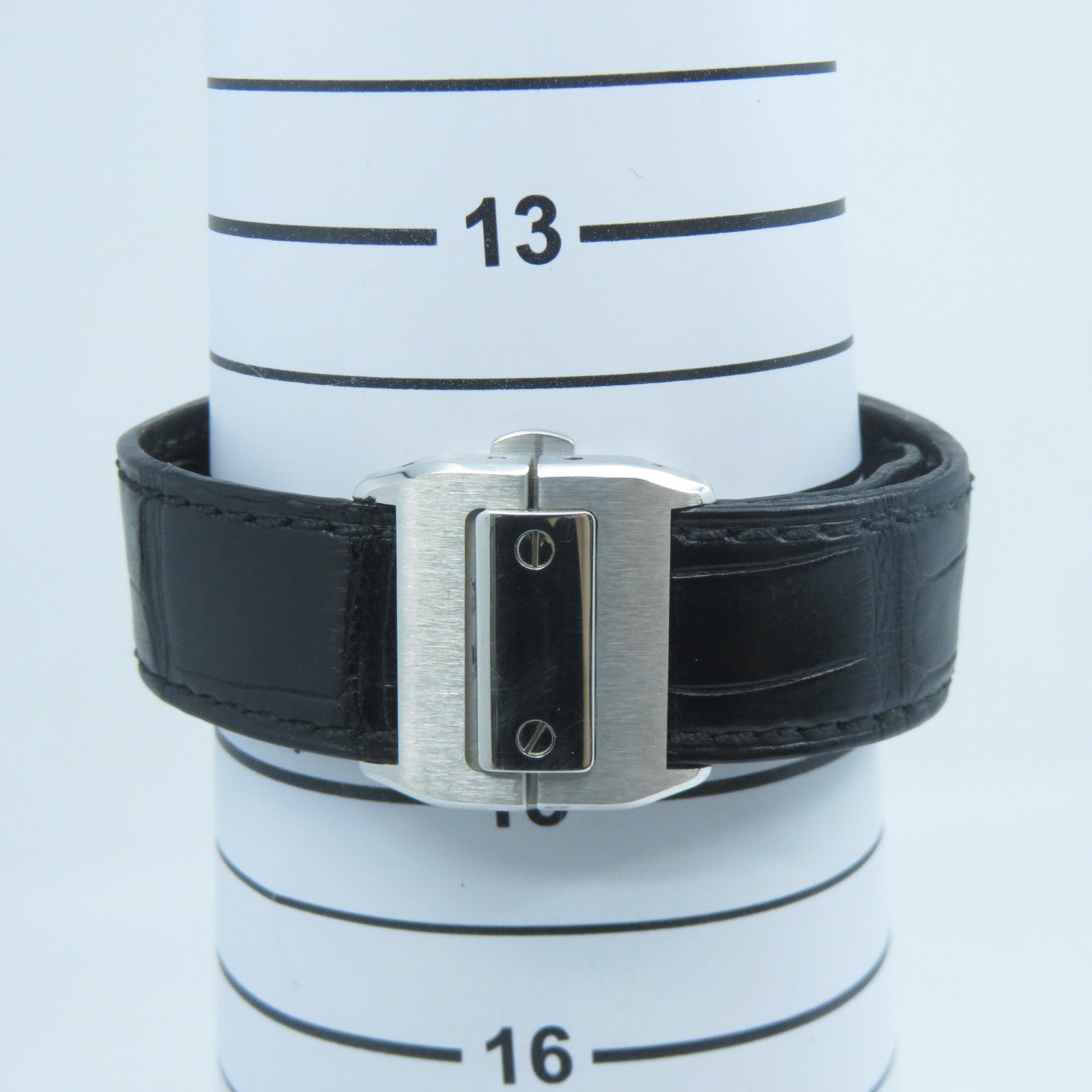 CARTIER Santos 100不銹鋼/皮革帶自動機芯手錶白色/黑色