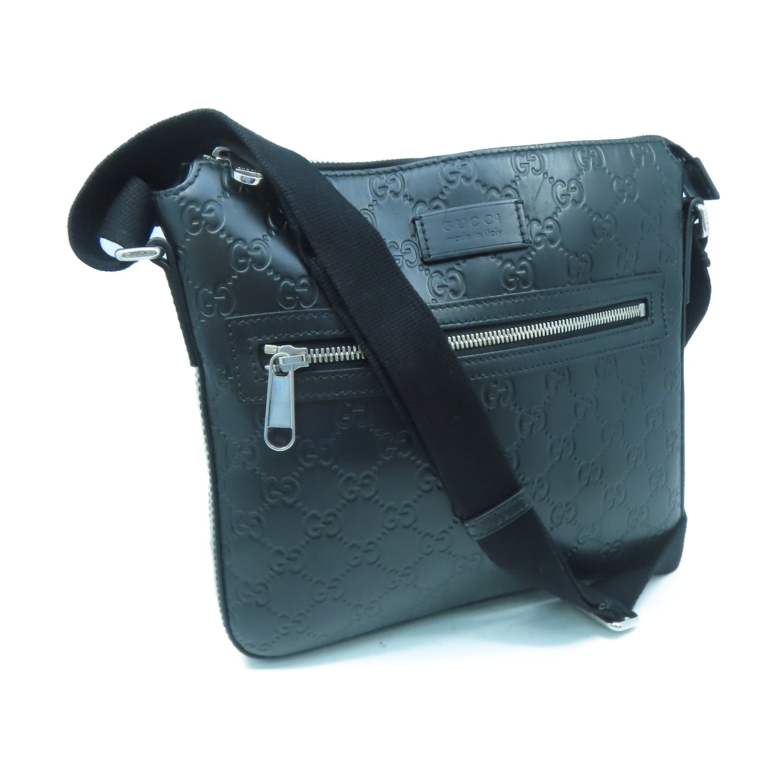 GUCCI 牛皮皮革Shoulder Bag銀扣肩背袋黑色