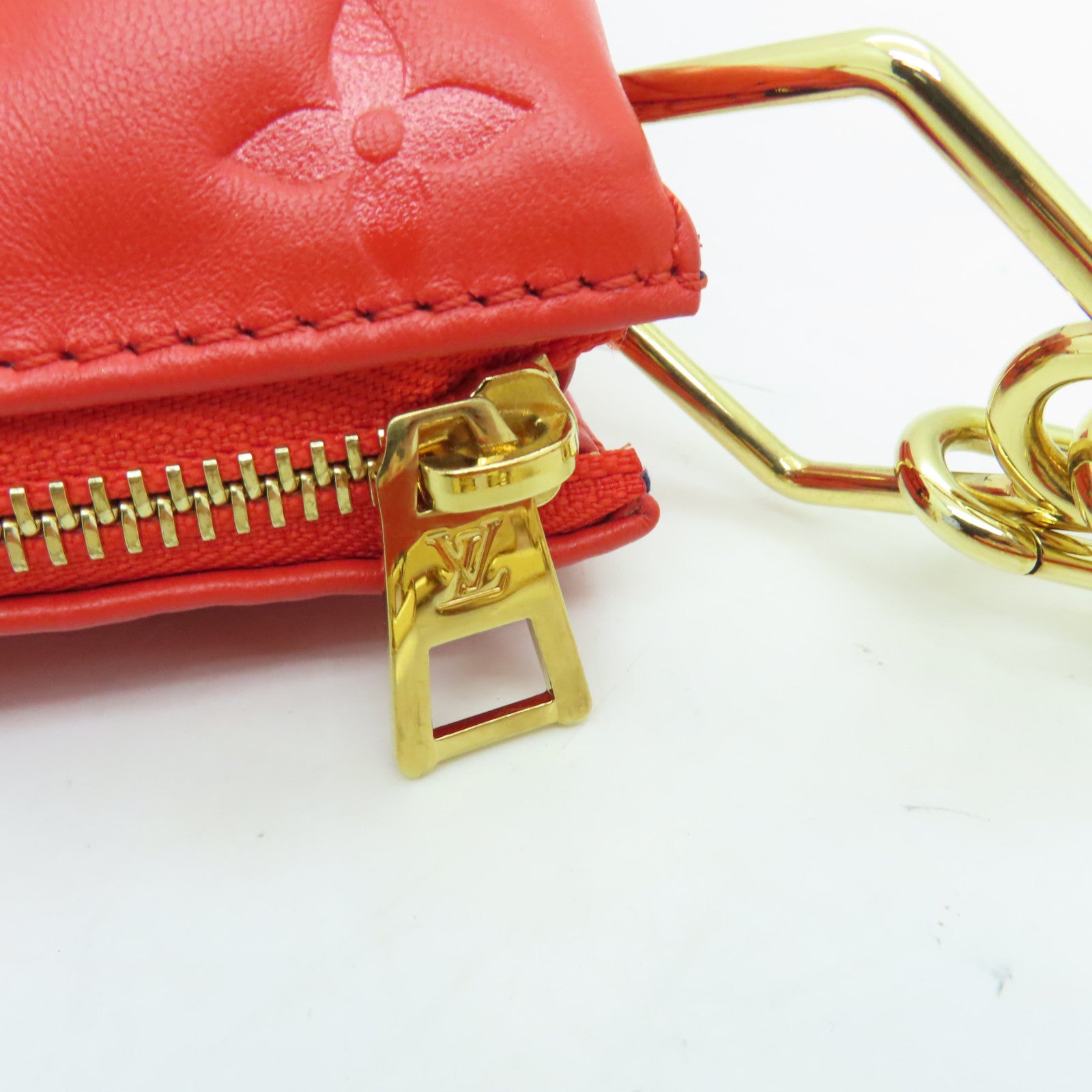 LOUIS VUITTON Monogram Embossed Coussin PM gold buckle handle shoulder bag red