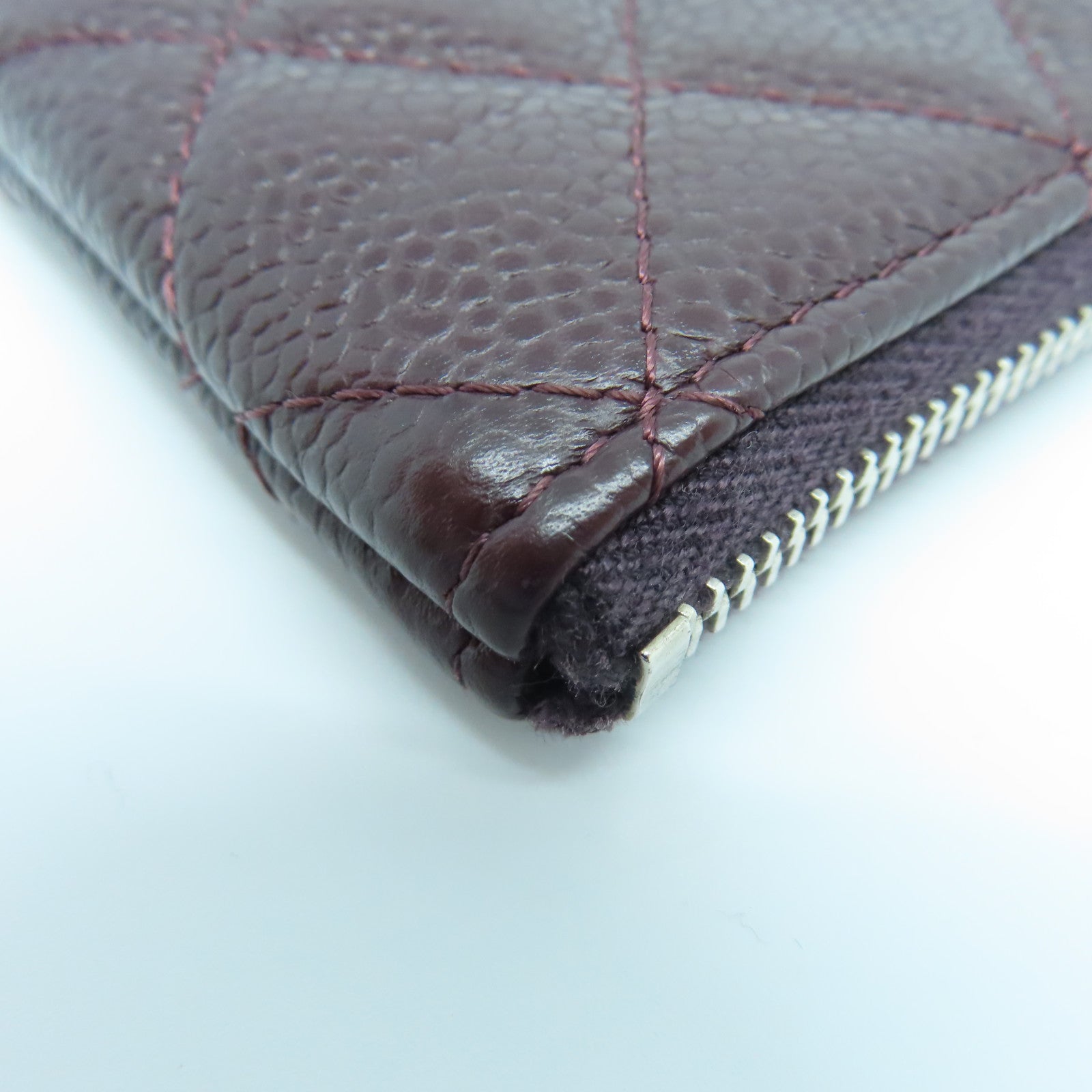 CHANEL Rhombus Caviar Leather Mini Pouch Silver Buckle Card Holder Brown