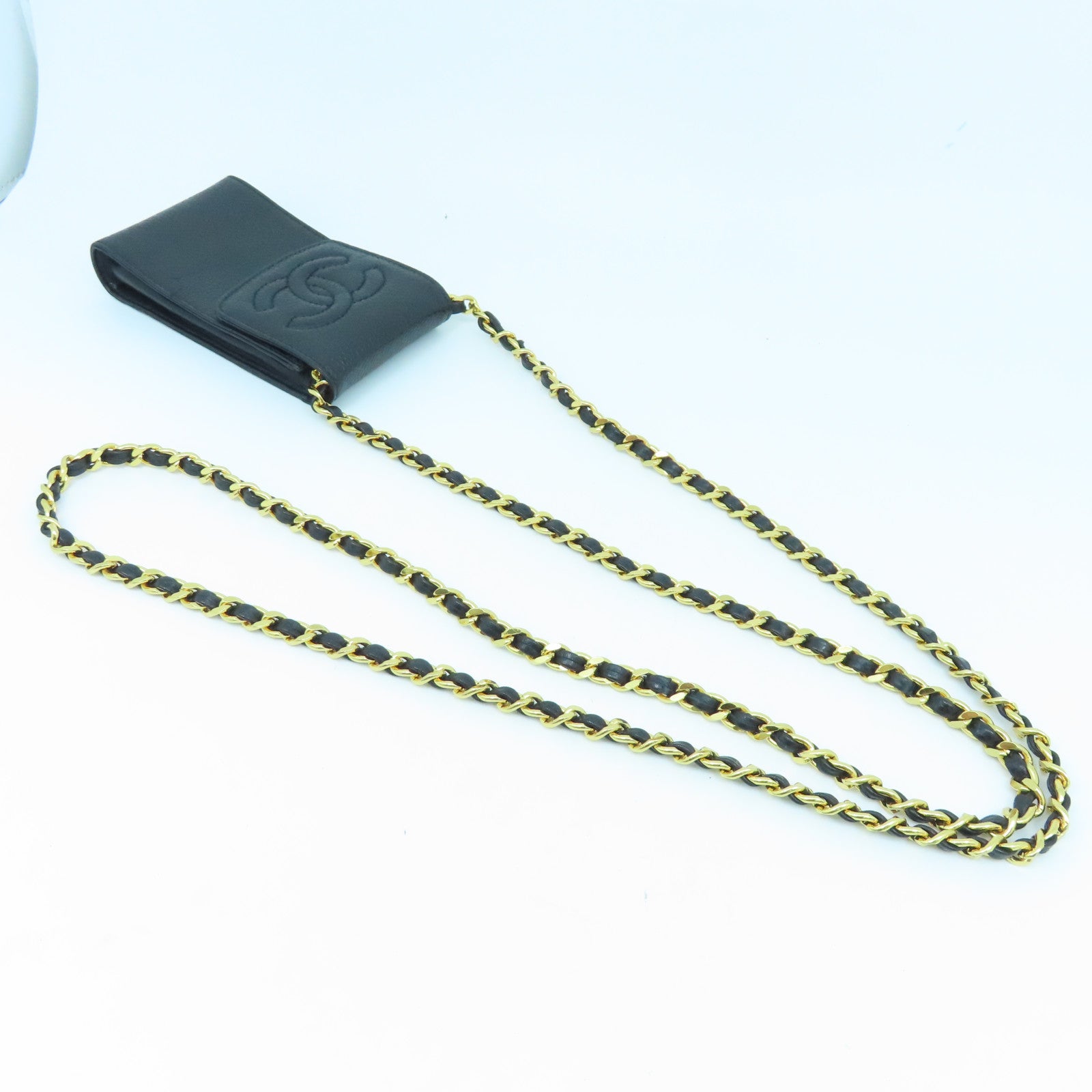 CHANEL 牛皮皮革Chain Bag金扣鏈帶肩背袋黑色