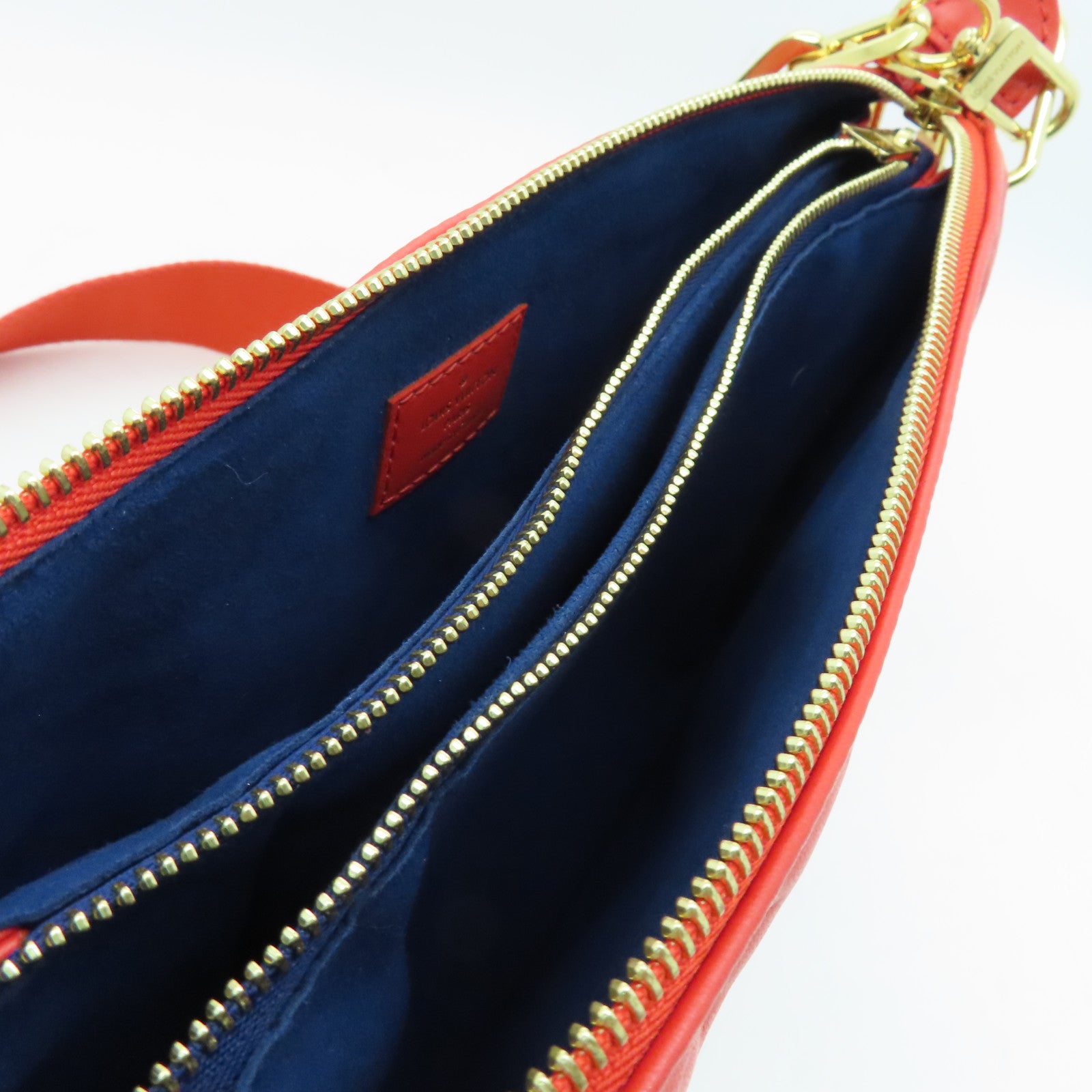 LOUIS VUITTON Monogram Embossed Coussin PM gold buckle handle shoulder bag red