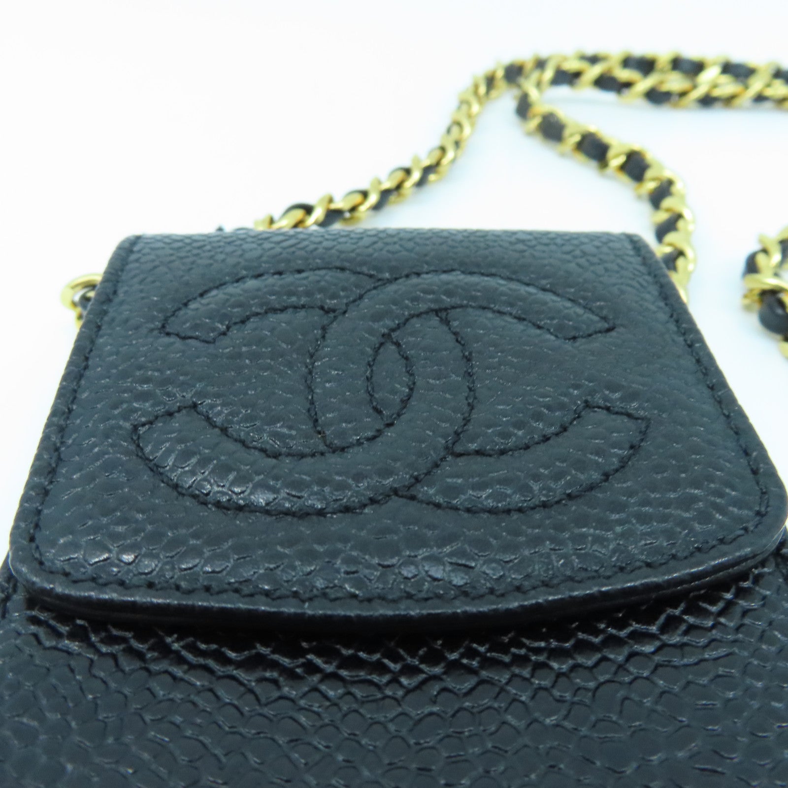 CHANEL 牛皮皮革Chain Bag金扣鏈帶肩背袋黑色