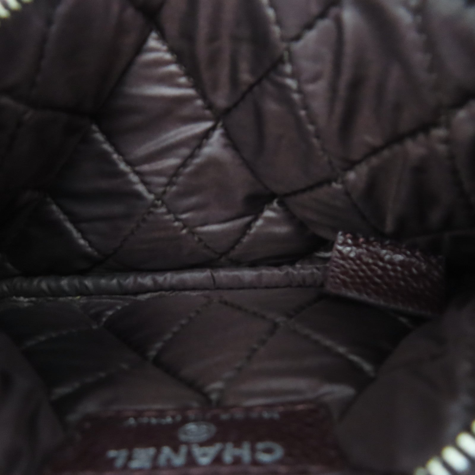 CHANEL Rhombus Caviar Leather Mini Pouch Silver Buckle Card Holder Brown