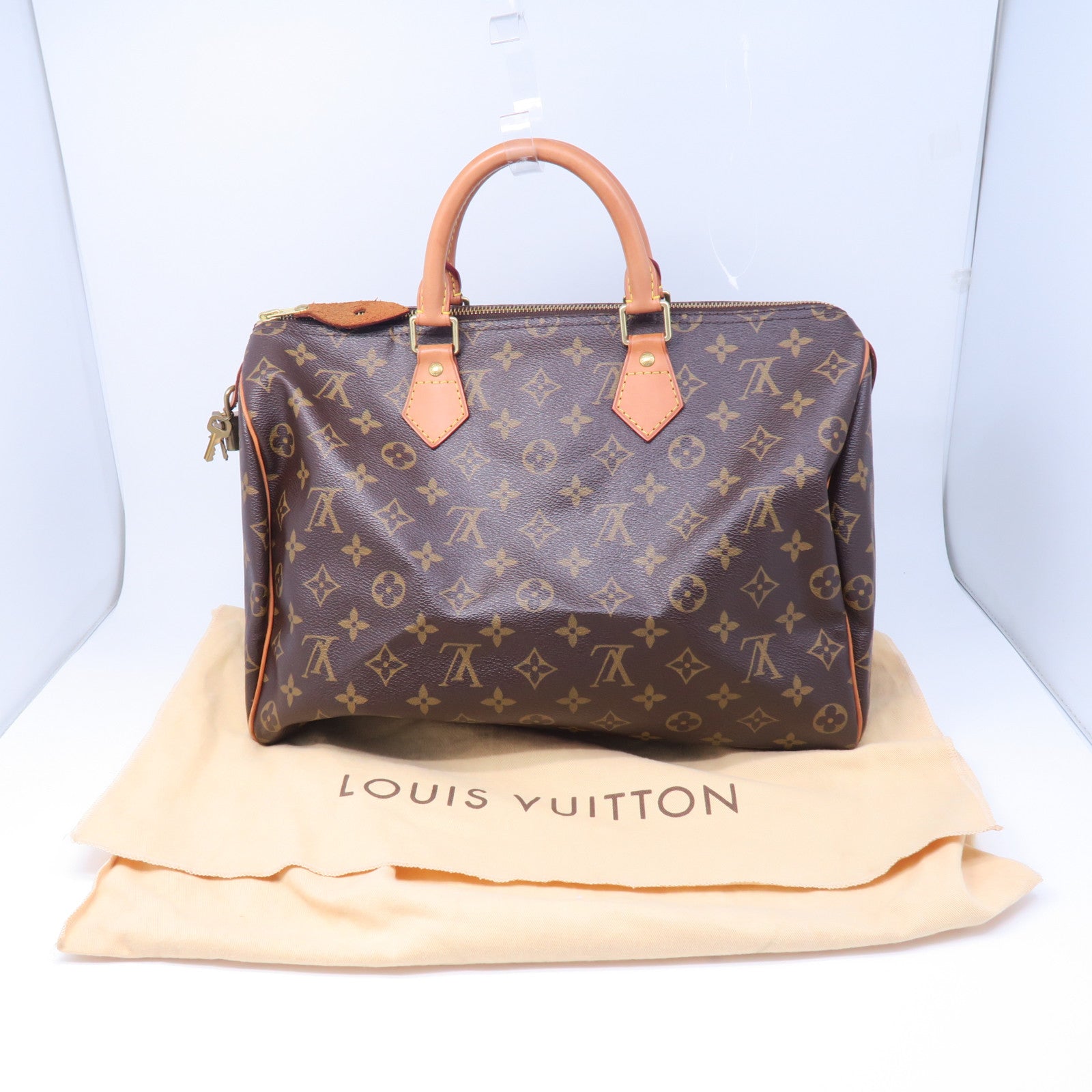 LOUIS VUITTON Monogram Speedy 35金扣手挽袋棕色