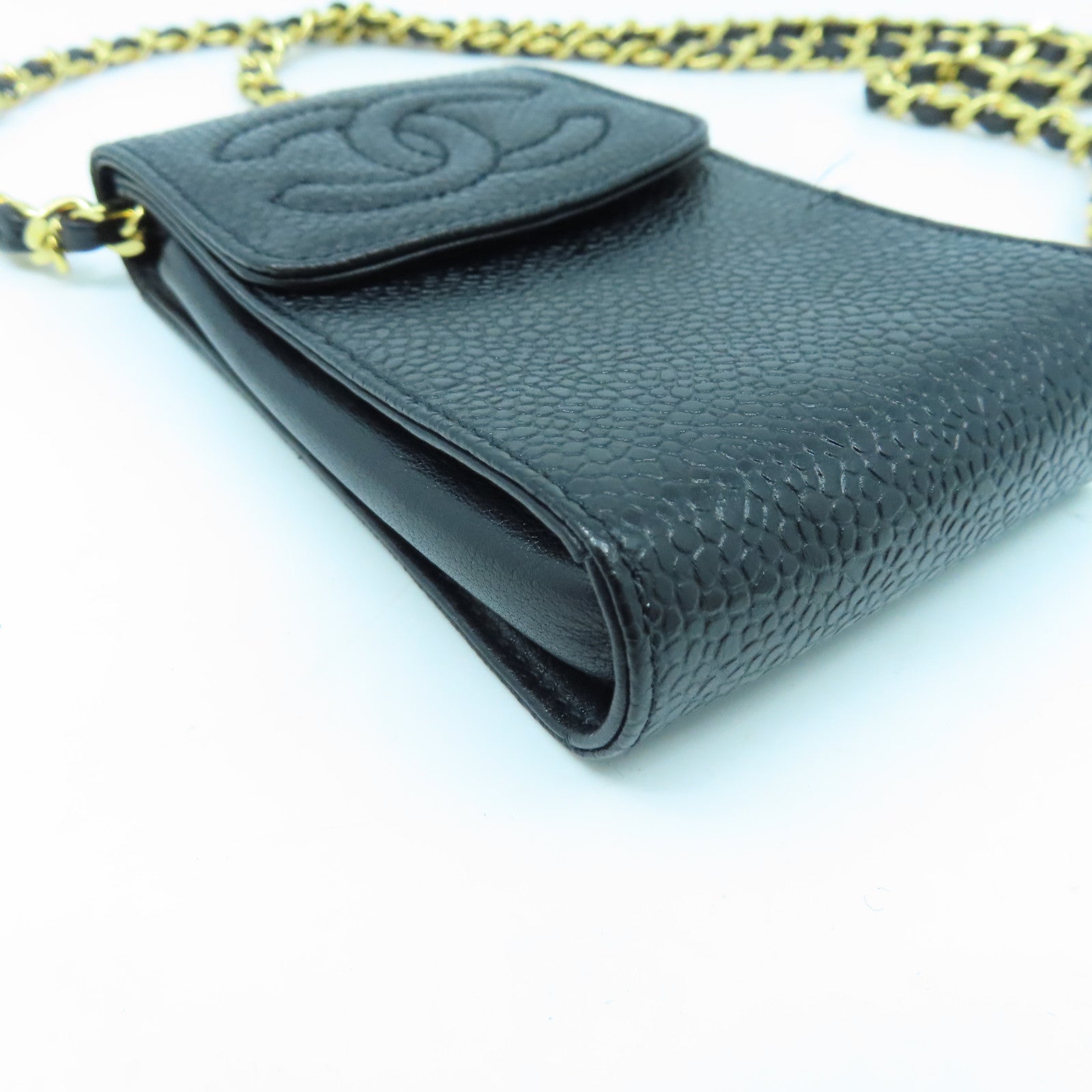 CHANEL 牛皮皮革Chain Bag金扣鏈帶肩背袋黑色