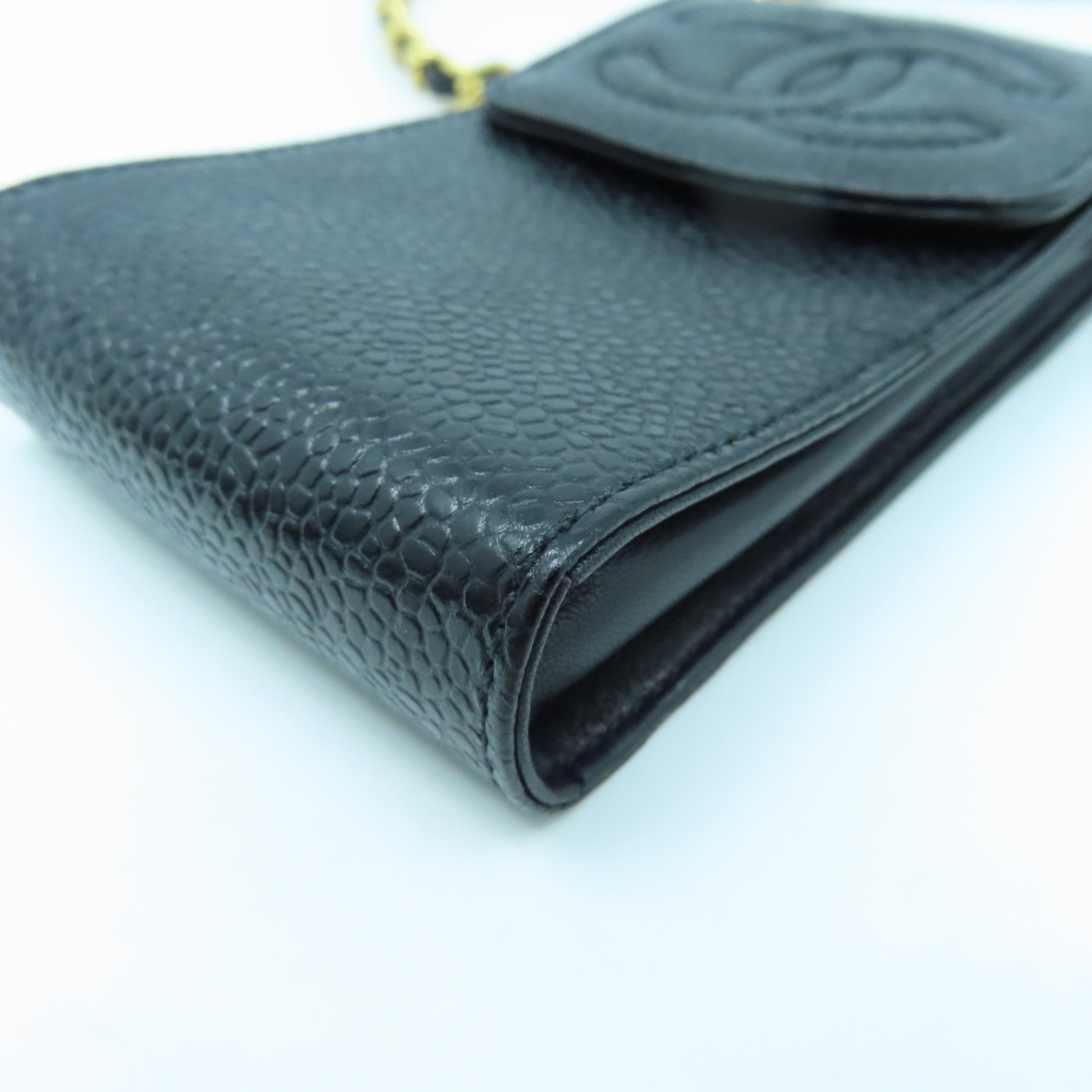 CHANEL 牛皮皮革Chain Bag金扣鏈帶肩背袋黑色