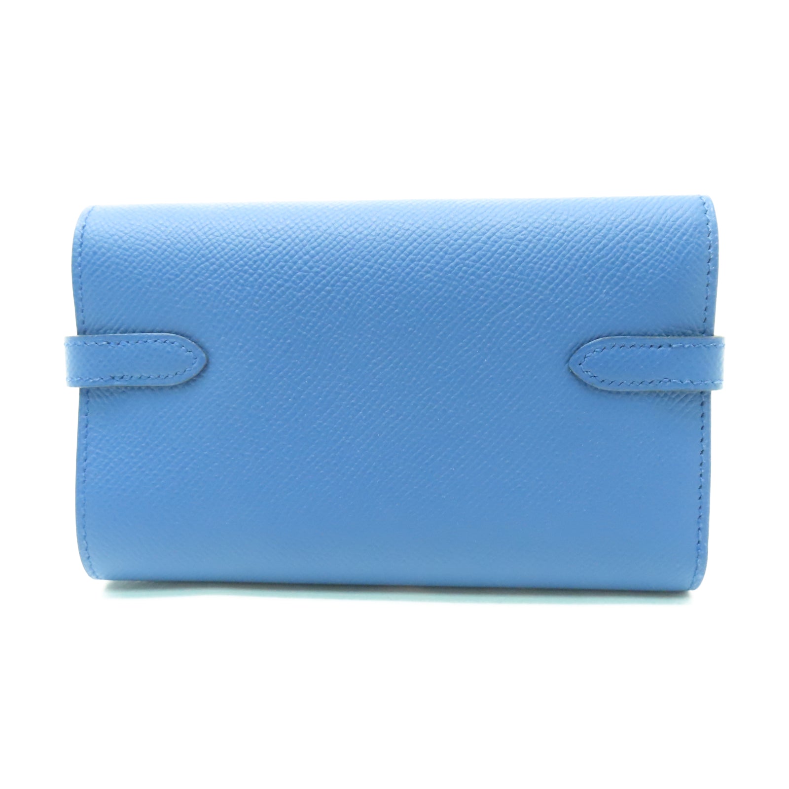 HERMES Veau Epsom皮革Kelly Short Wallet金扣錢包布頓藍色