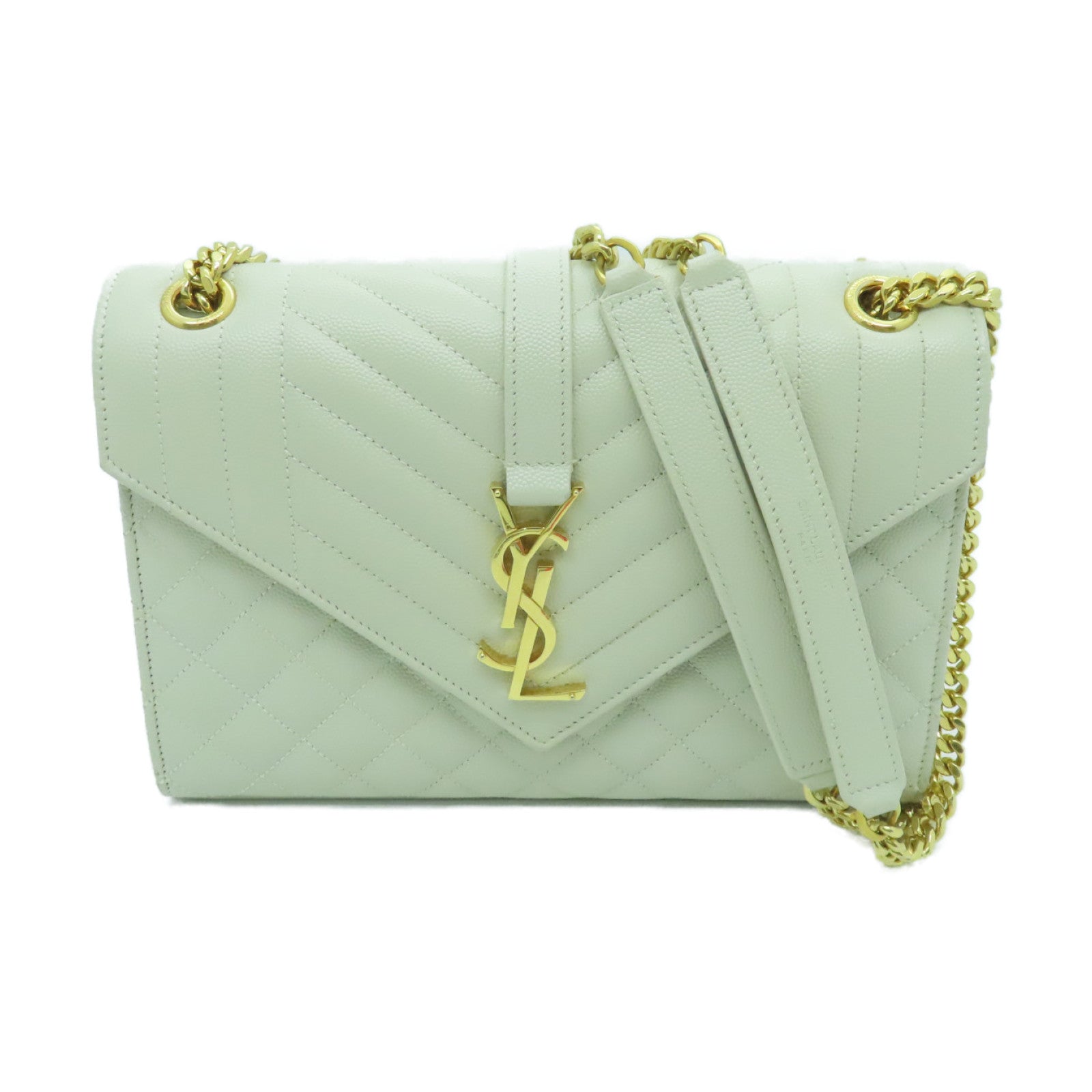SAINT LAURENT cowhide leather Envelope Chain Bag gold buckle shoulder bag white