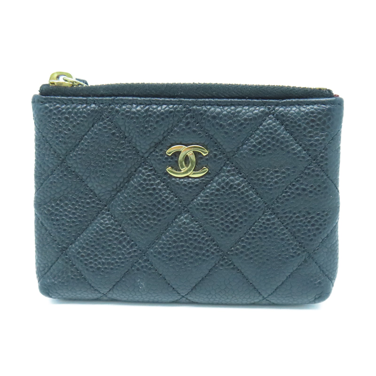 CHANEL Rhombus Caviar Leather Coin Case Gold Buckle Coin Purse Black