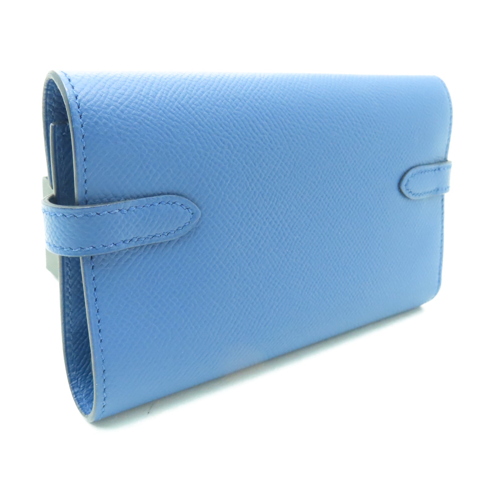 HERMES Veau Epsom皮革Kelly Short Wallet金扣錢包布頓藍色