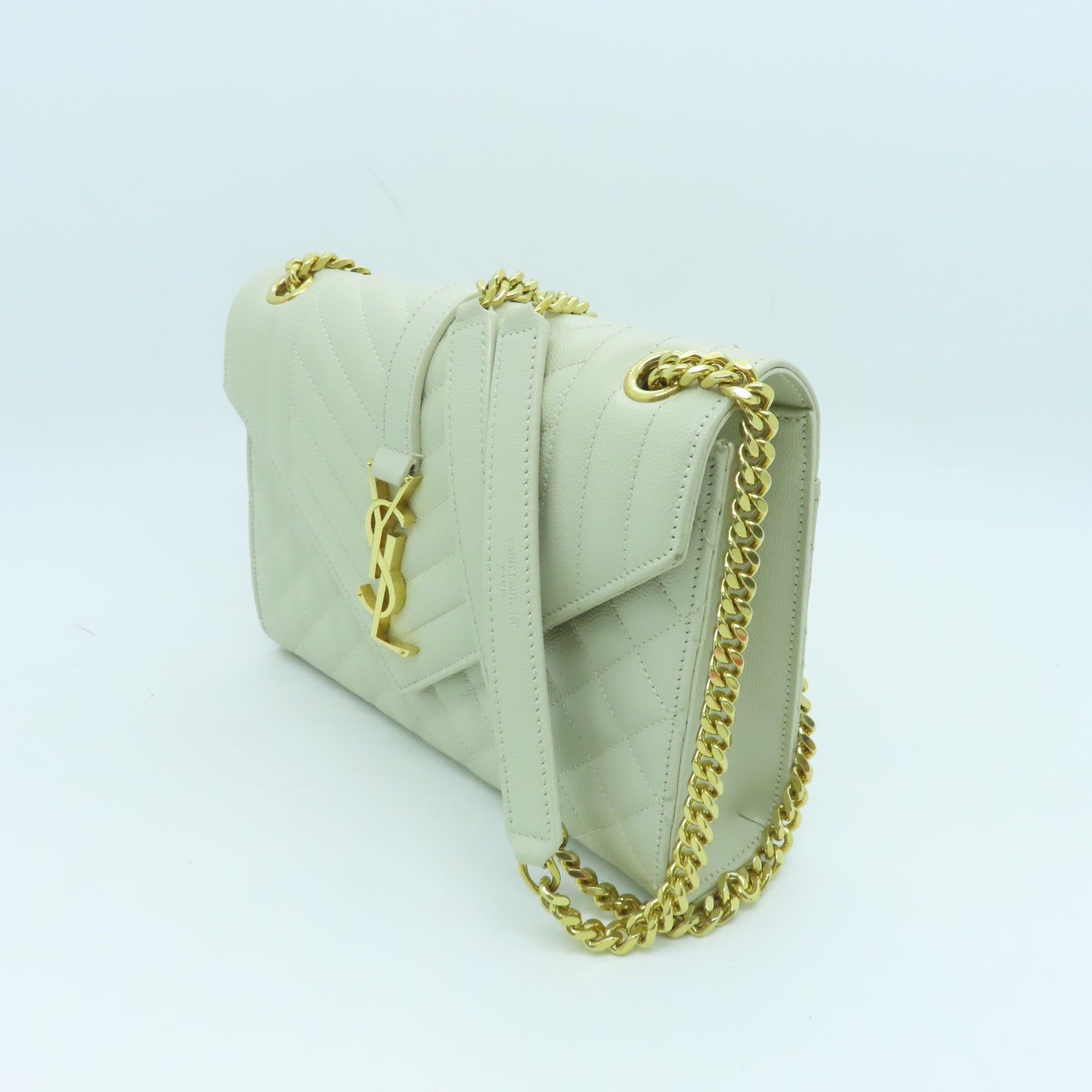 SAINT LAURENT cowhide leather Envelope Chain Bag gold buckle shoulder bag white
