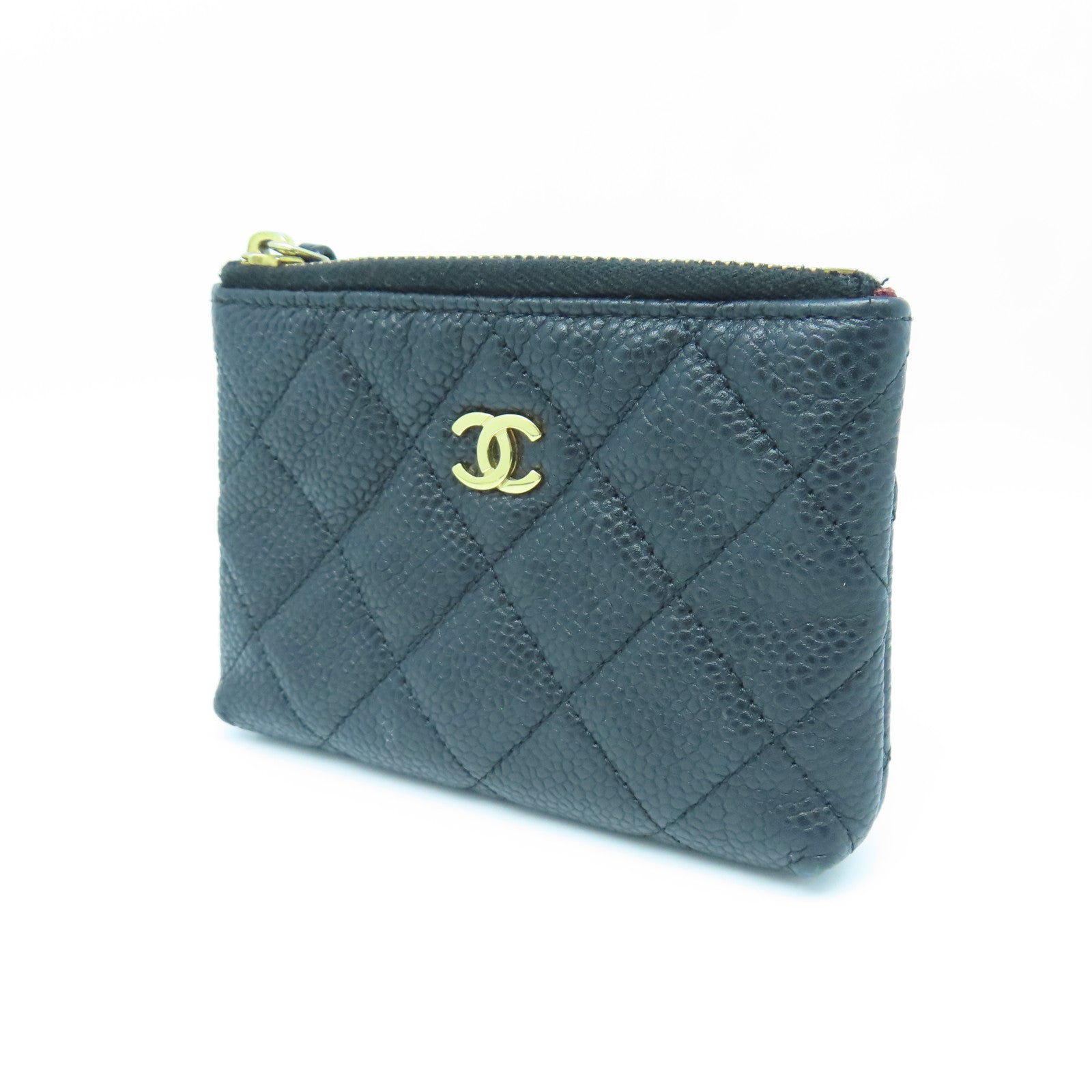CHANEL Rhombus Caviar Leather Coin Case Gold Buckle Coin Purse Black