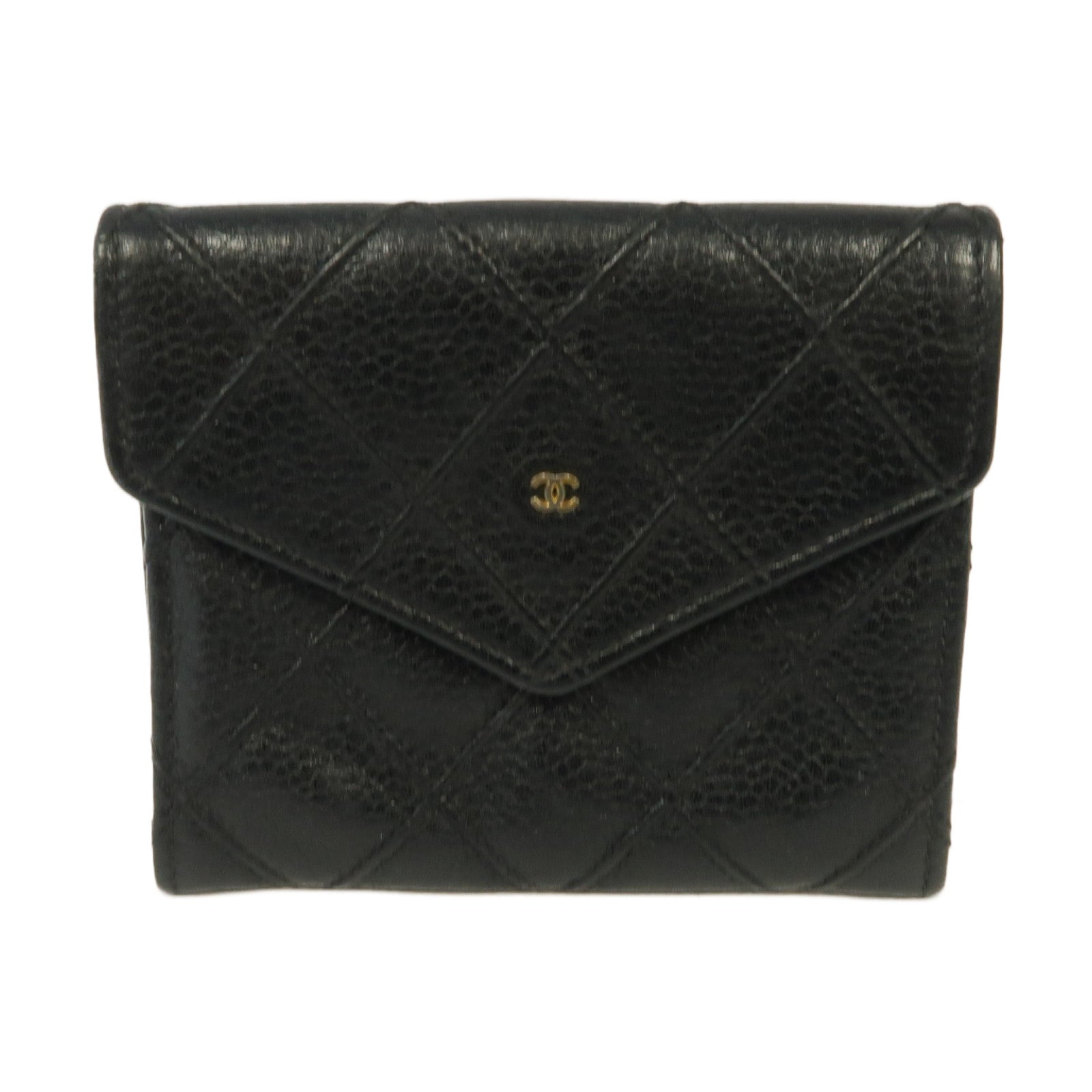 CHANEL 菱格Caviar皮革Coin Purse金扣零錢包黑色