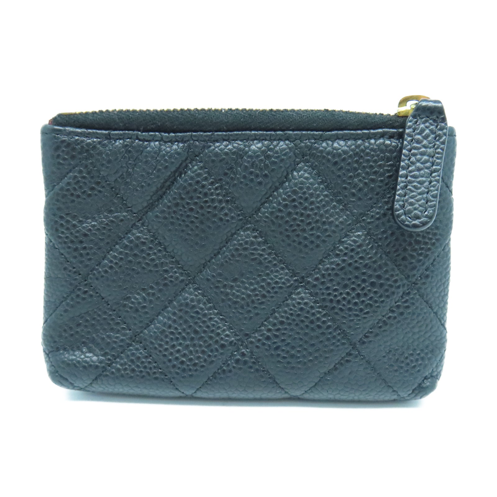 CHANEL Rhombus Caviar Leather Coin Case Gold Buckle Coin Purse Black