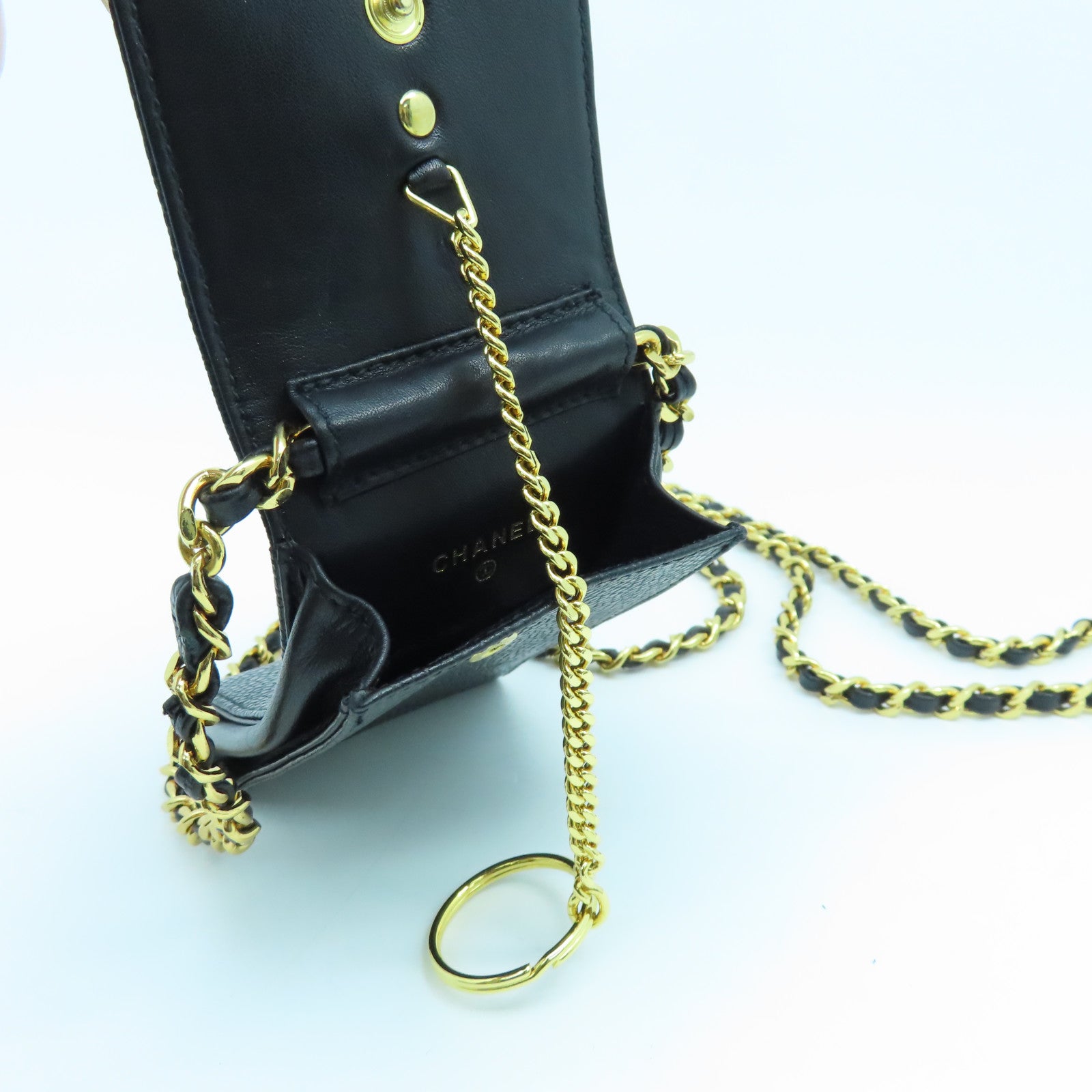 CHANEL 牛皮皮革Chain Bag金扣鏈帶肩背袋黑色
