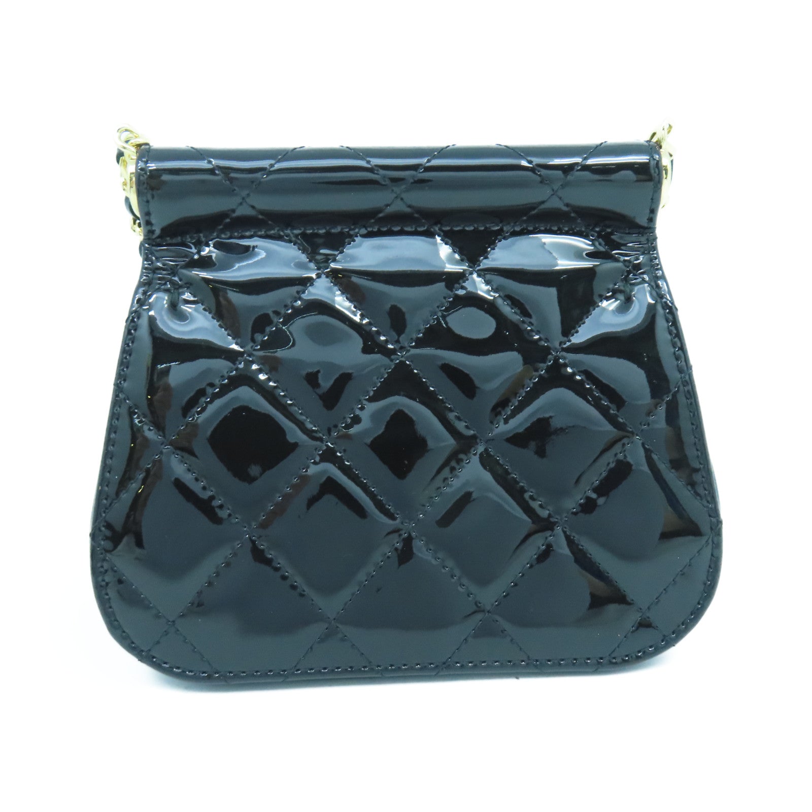 CHANEL 菱格漆皮皮革Chain Shoulder金扣鏈帶肩背袋黑色
