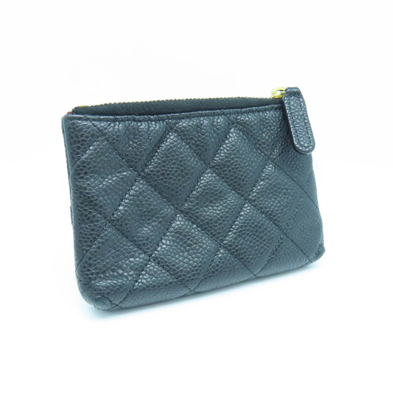 CHANEL Rhombus Caviar Leather Coin Case Gold Buckle Coin Purse Black