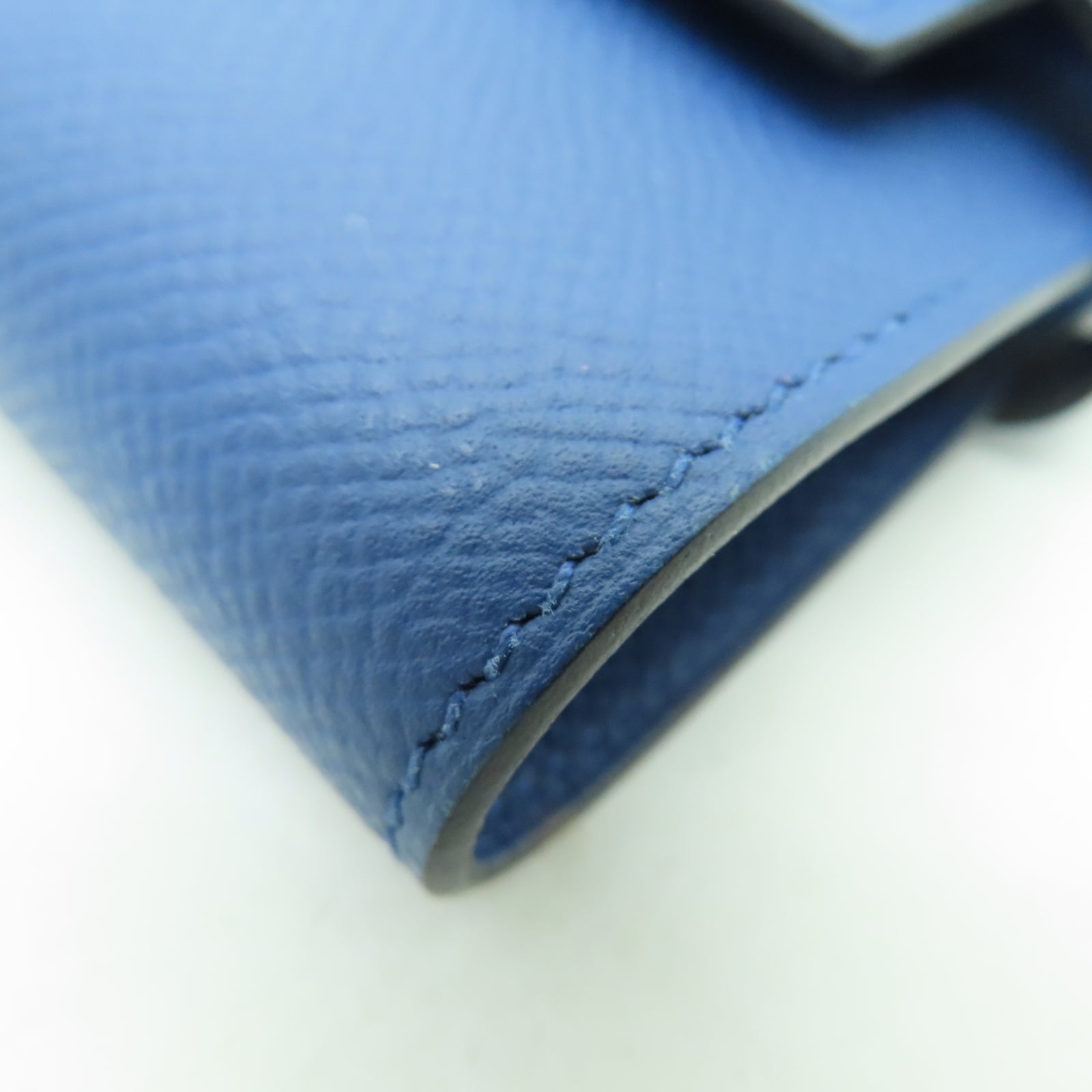 HERMES Veau Epsom皮革Kelly Short Wallet金扣錢包布頓藍色