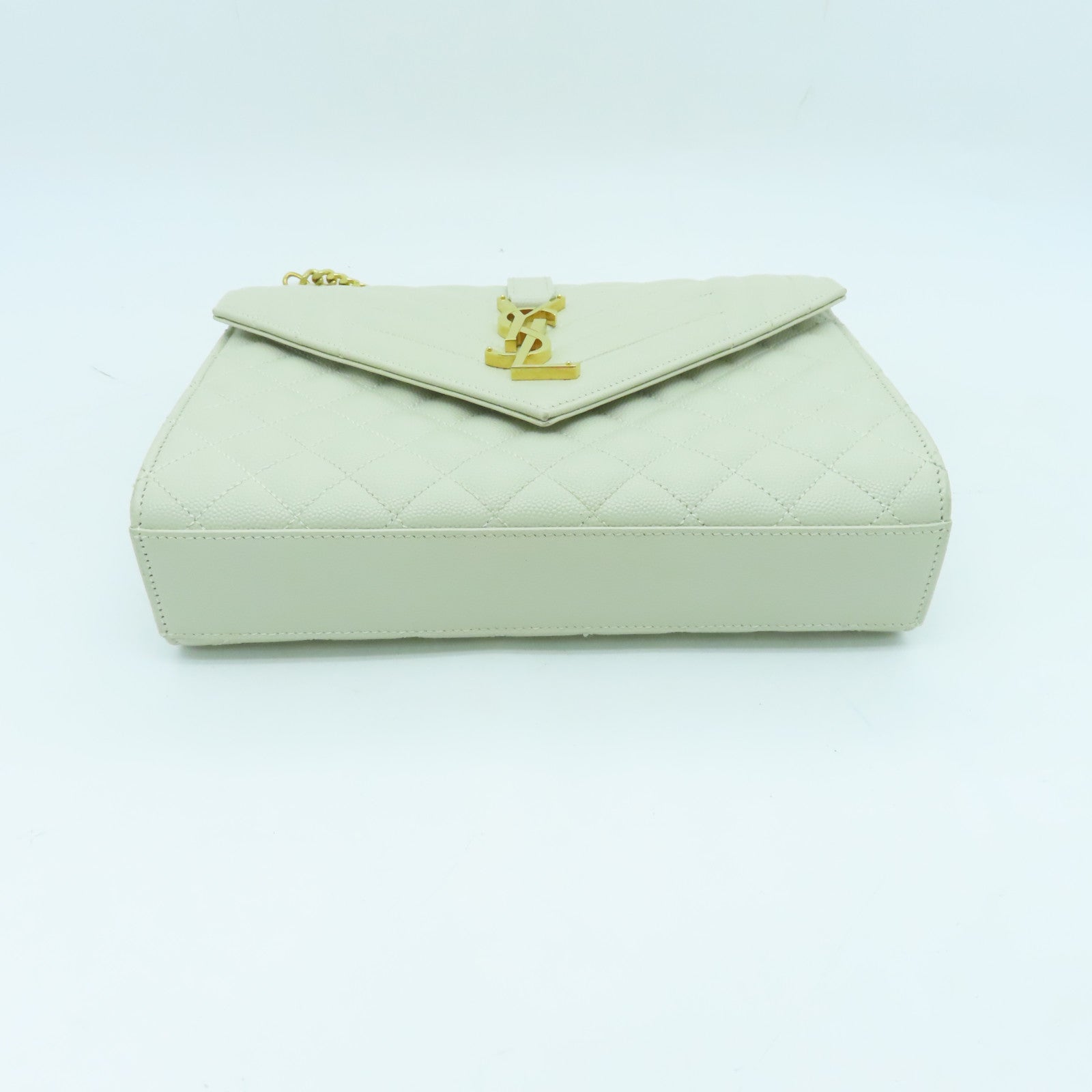 SAINT LAURENT cowhide leather Envelope Chain Bag gold buckle shoulder bag white