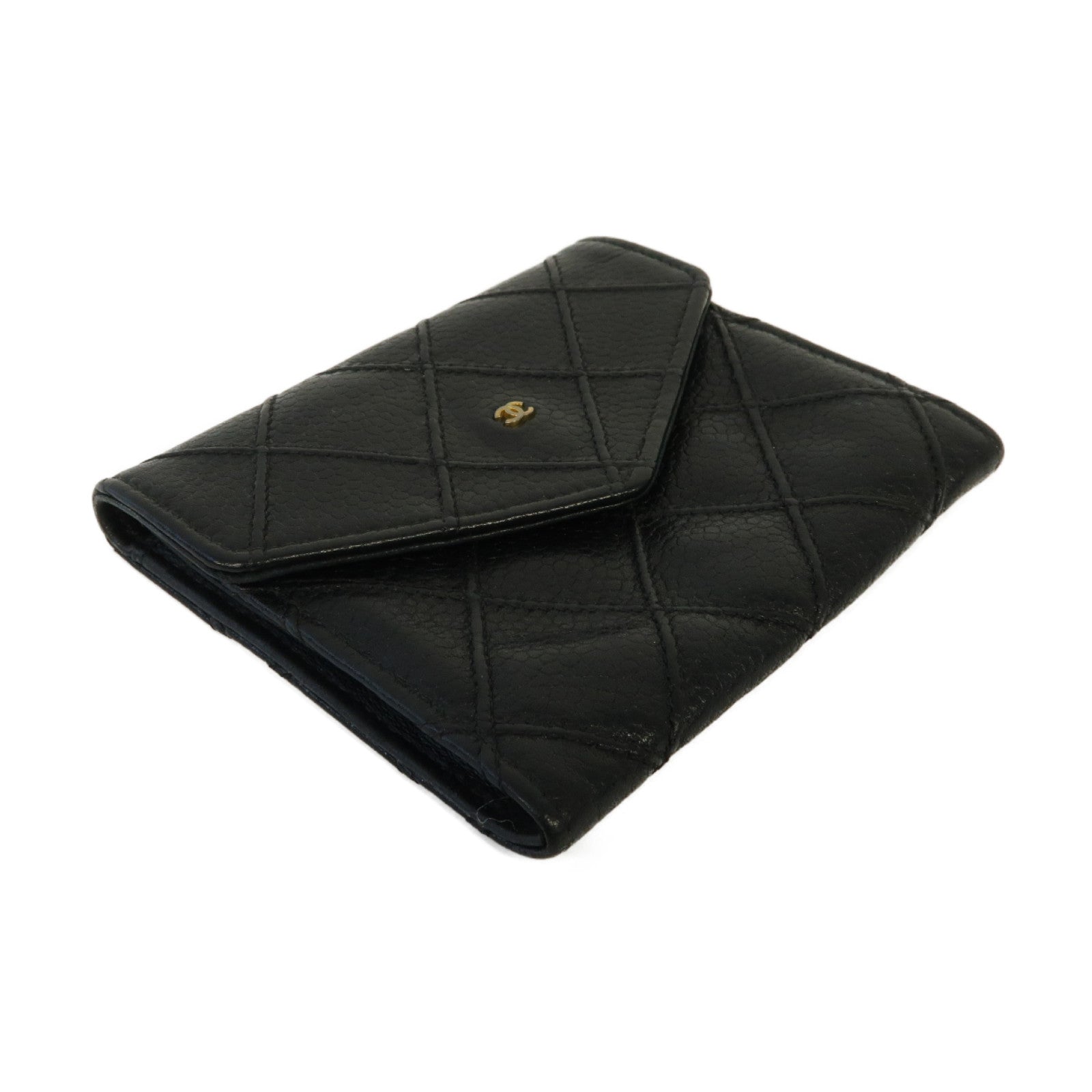 CHANEL 菱格Caviar皮革Coin Purse金扣零錢包黑色