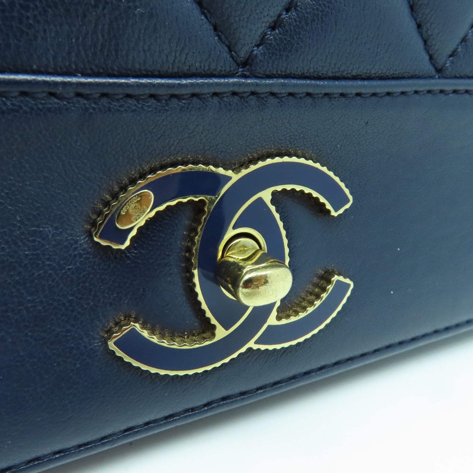 CHANEL Cowhide Leather Chain Shoulder Bag Gold Buckle Chain Belt Shoulder Bag Blue