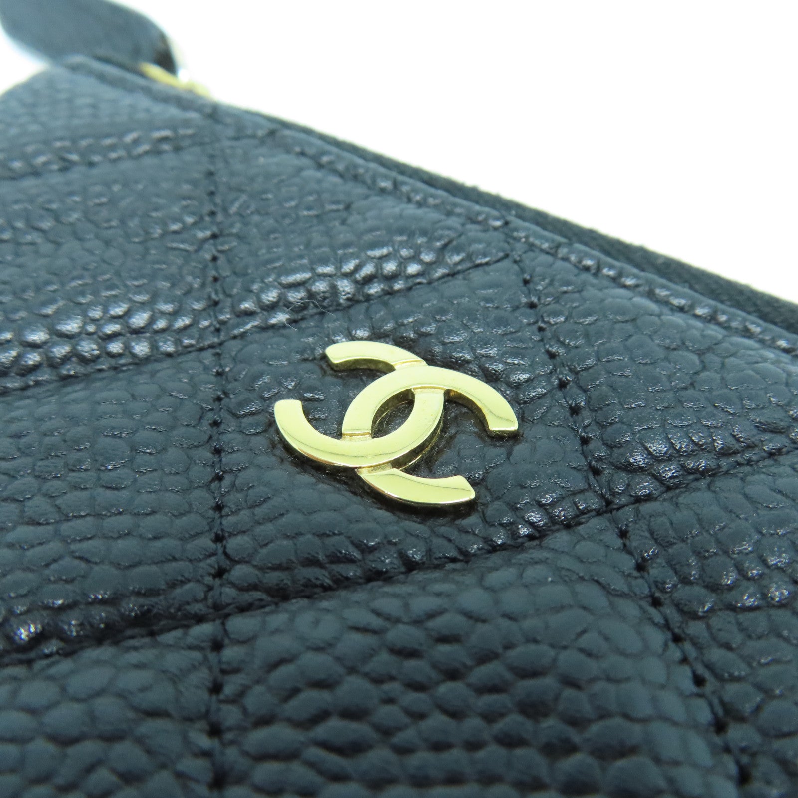 CHANEL Rhombus Caviar Leather Coin Case Gold Buckle Coin Purse Black