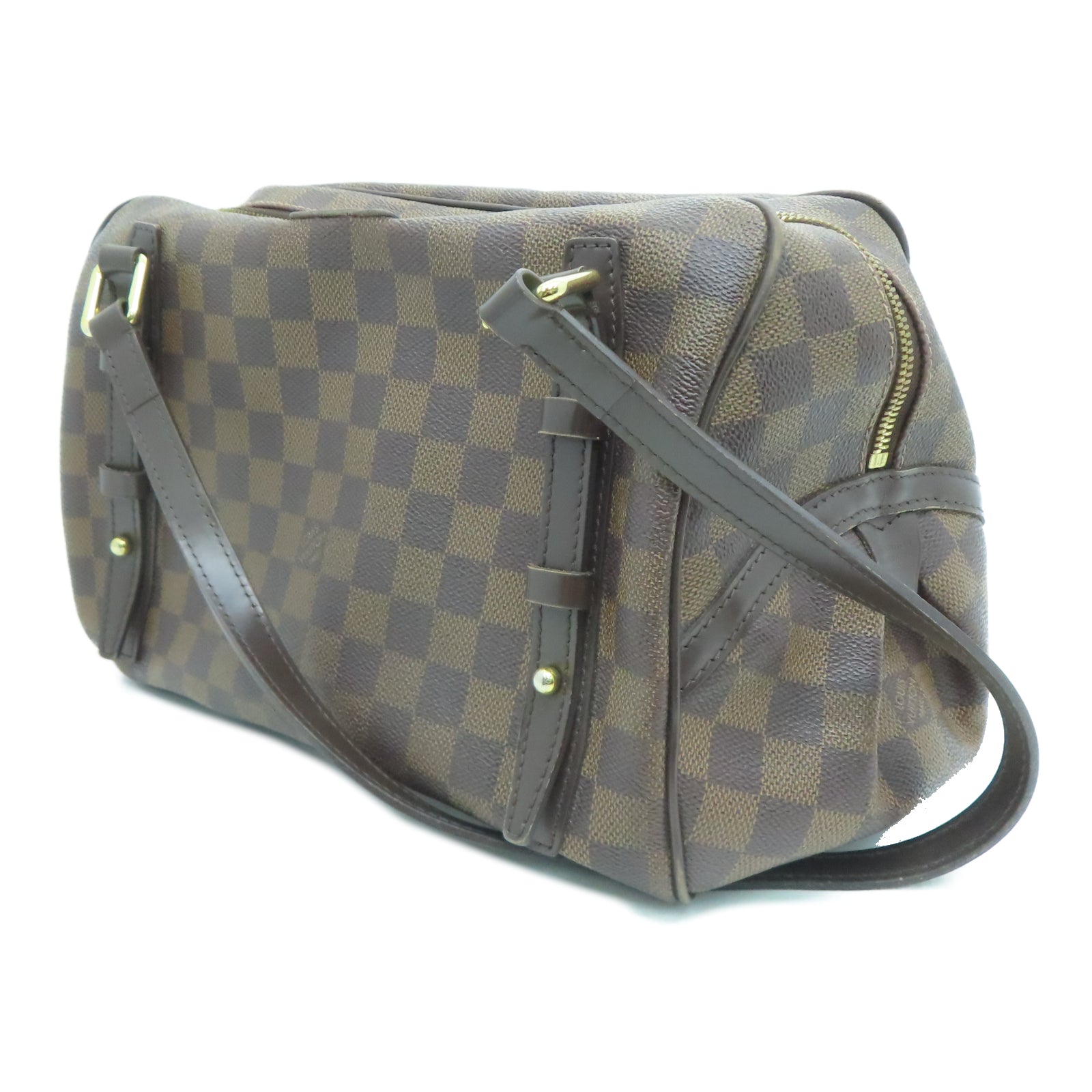 LOUIS VUITTON 【激减优惠】Damier Ebene Rivington GM金扣肩背袋棕色