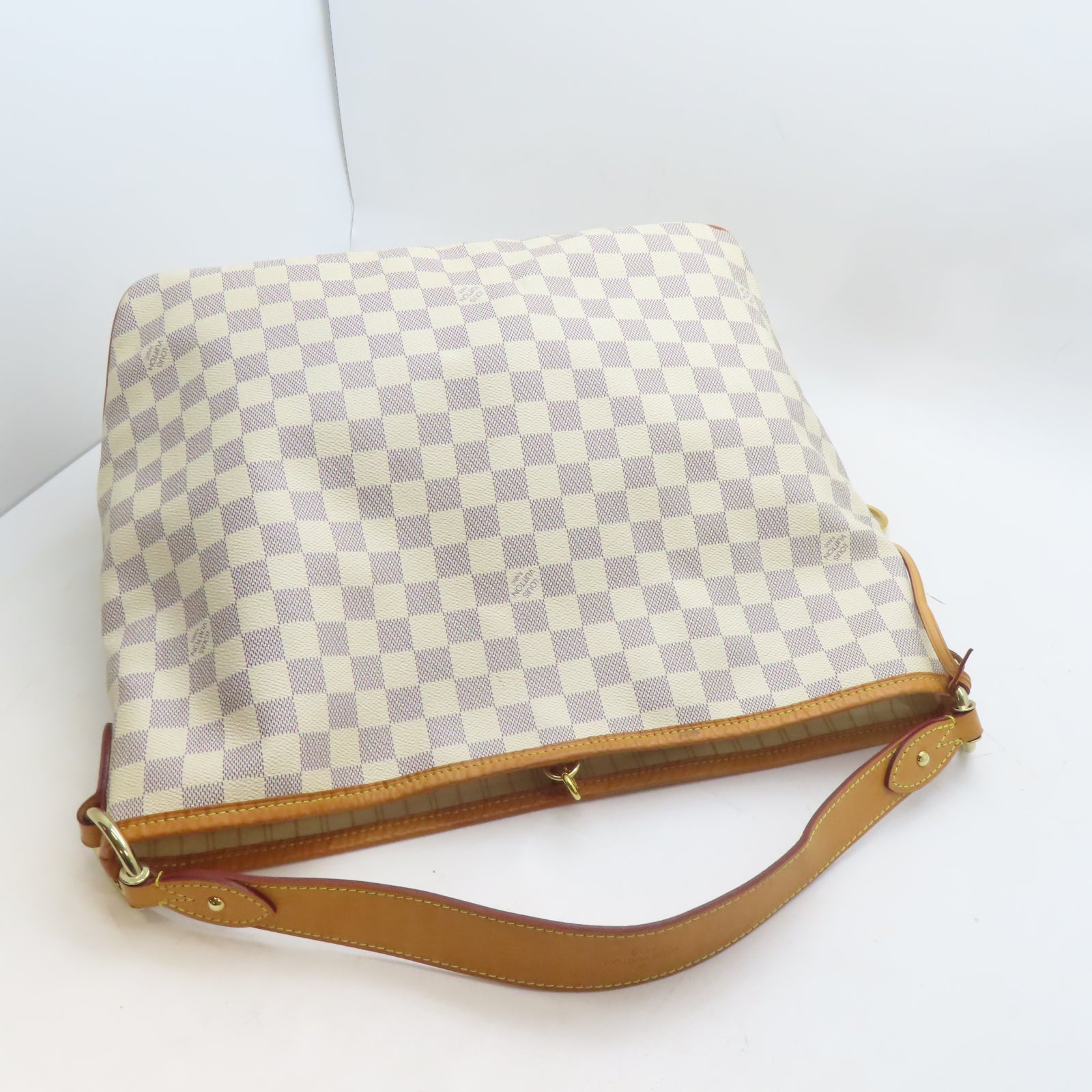 LOUIS VUITTON Damier Delightful MM金扣肩背袋白色