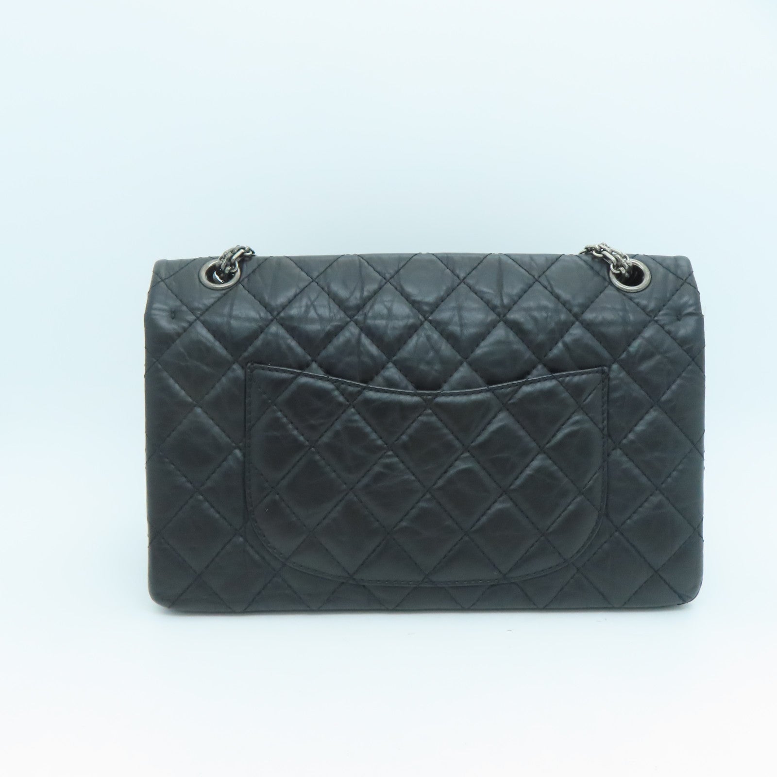CHANEL 菱格Aged Calf皮革Chain Shoulder银扣链带肩背袋黑色