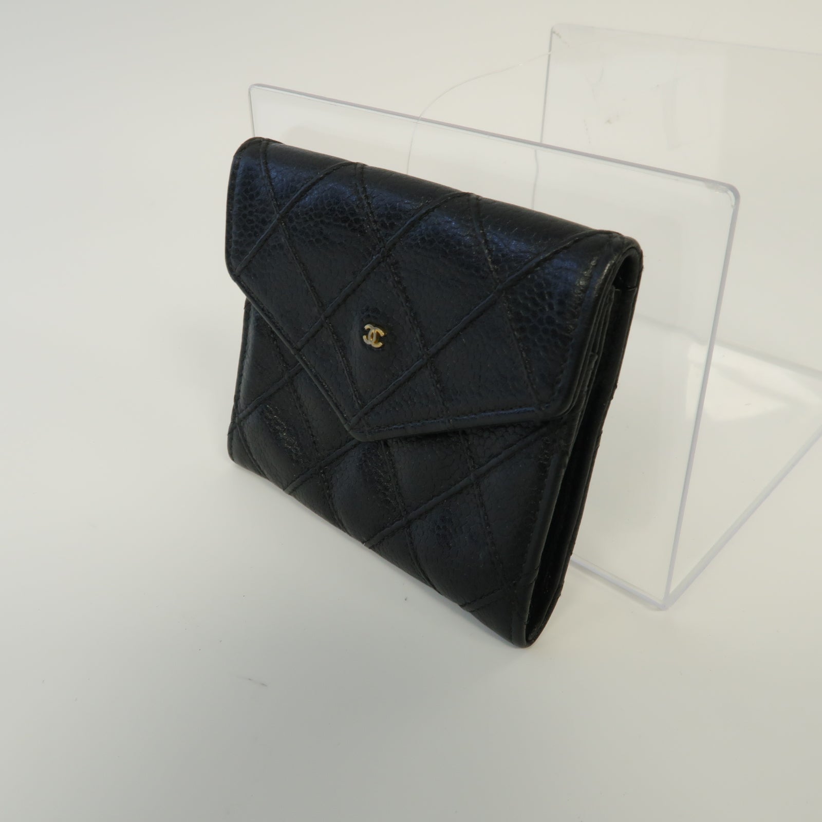 CHANEL 菱格Caviar皮革Coin Purse金扣零錢包黑色