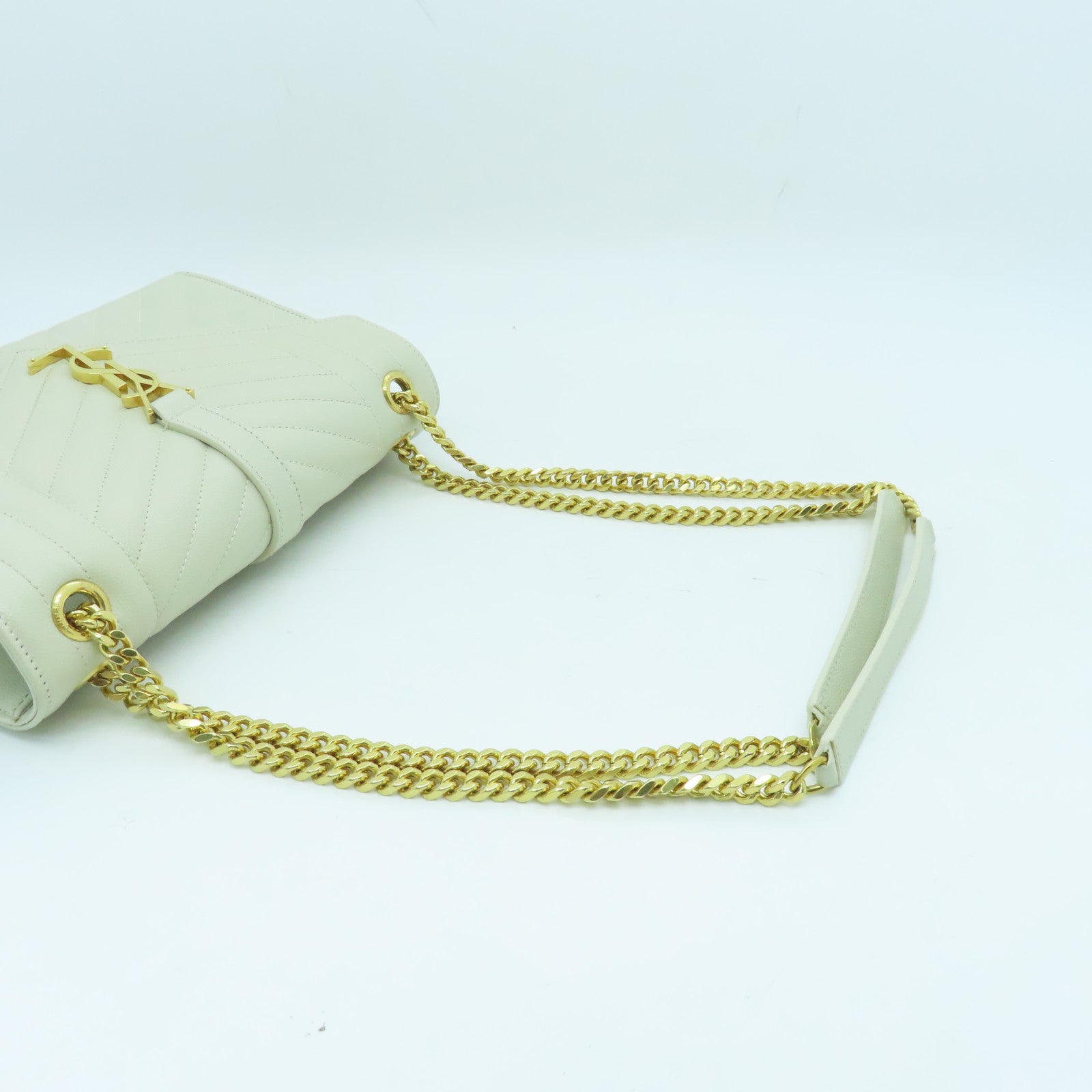 SAINT LAURENT cowhide leather Envelope Chain Bag gold buckle shoulder bag white