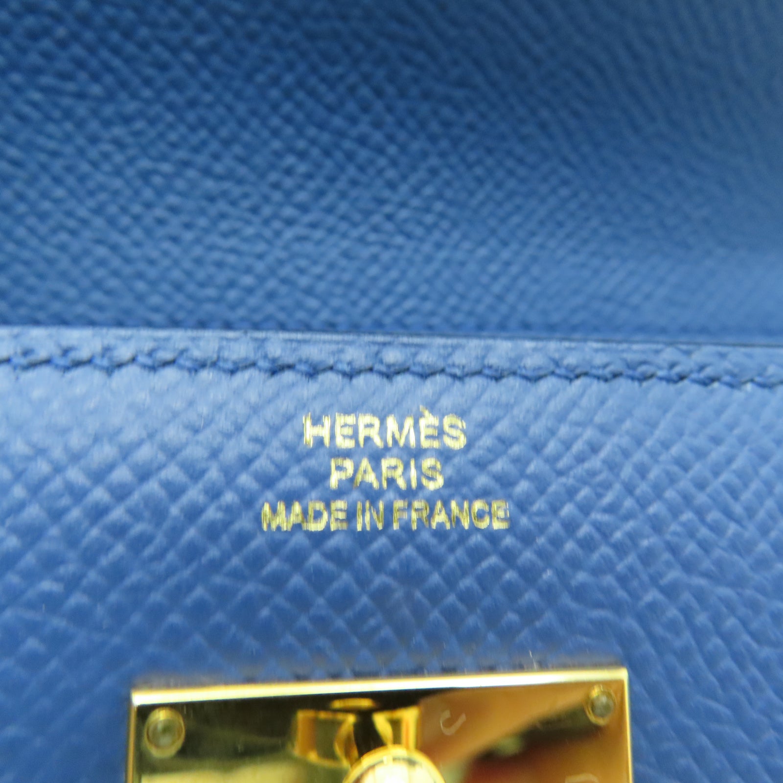HERMES Veau Epsom皮革Kelly Short Wallet金扣錢包布頓藍色