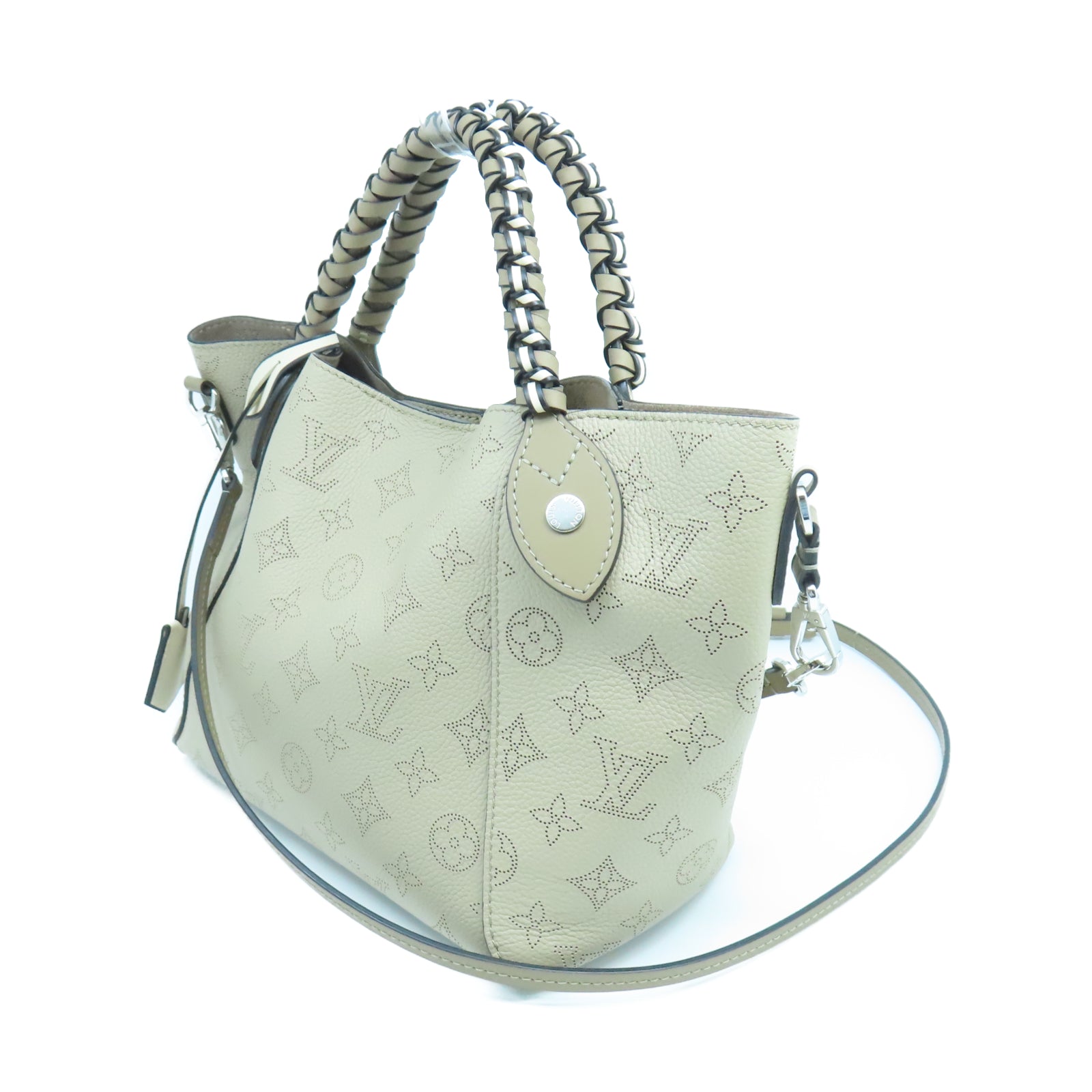 LOUIS VUITTON Monogram Mahina Hina PM銀扣手挽肩背兩用袋白色