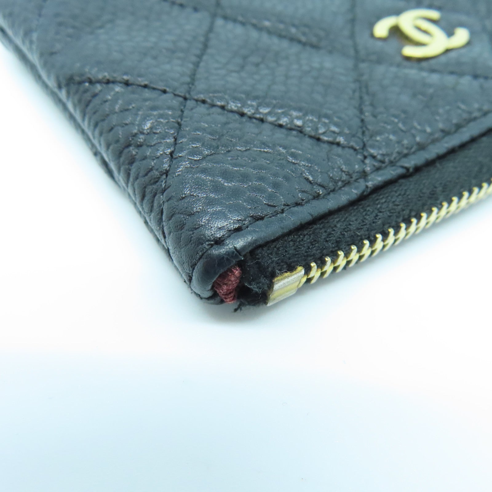 CHANEL Rhombus Caviar Leather Coin Case Gold Buckle Coin Purse Black