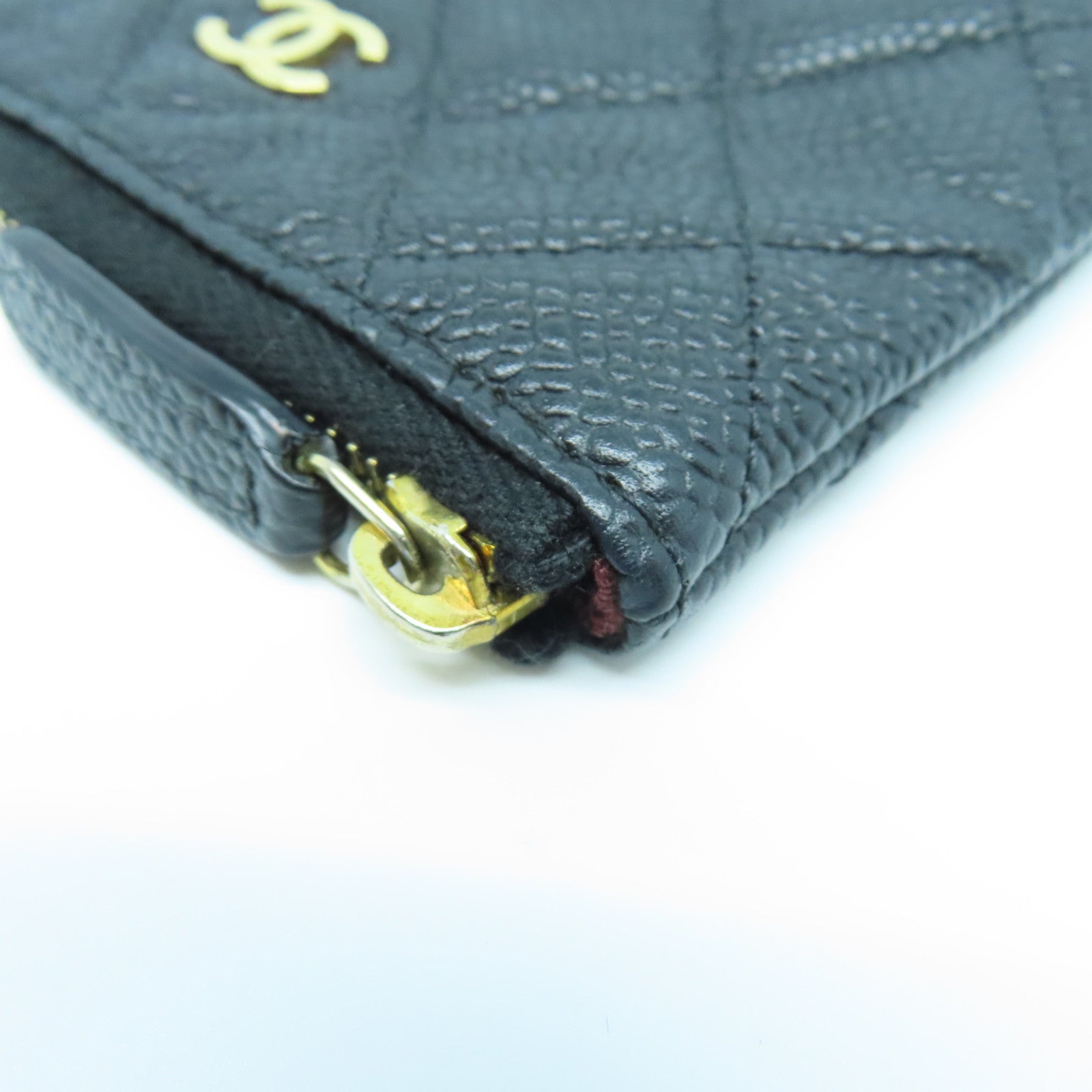CHANEL Rhombus Caviar Leather Coin Case Gold Buckle Coin Purse Black