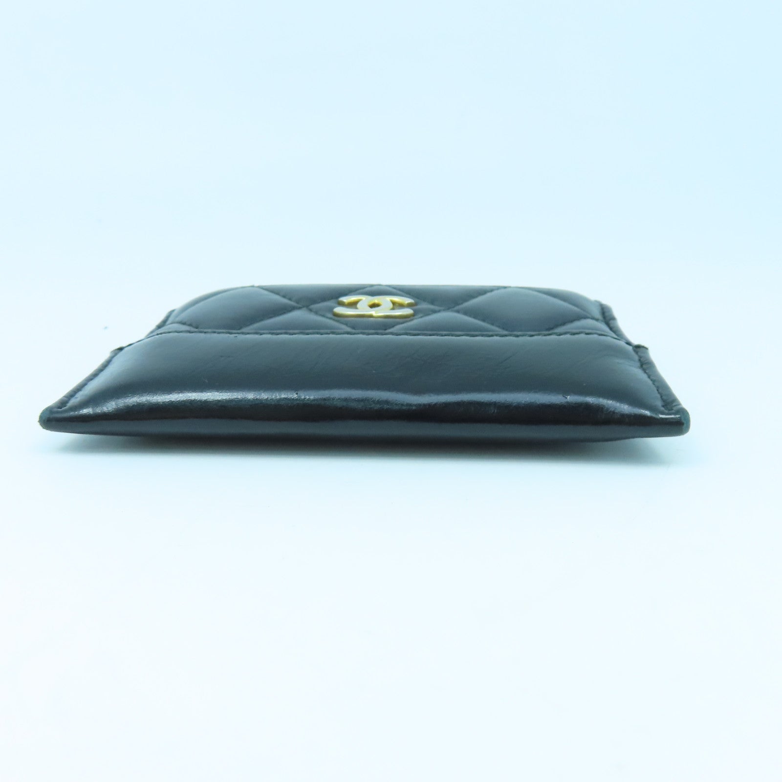 CHANEL 菱格牛皮皮革Card Case金扣卡片套黑色