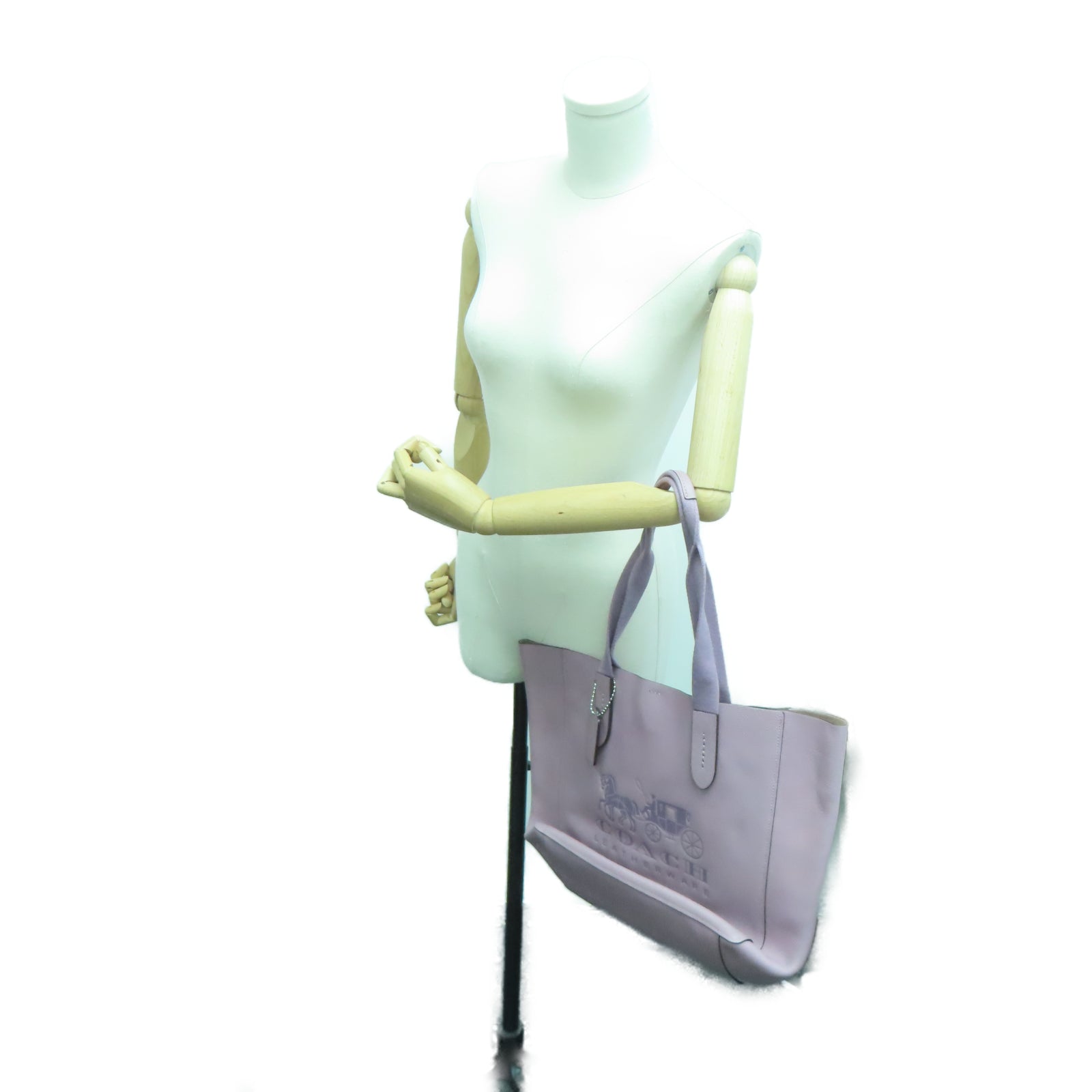 COACH 牛皮皮革Tote Bag銀扣手挽袋紫色