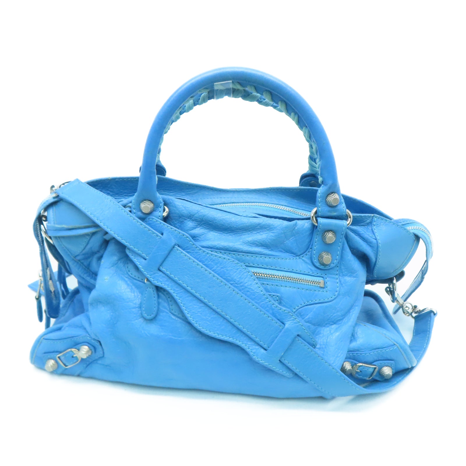 BALENCIAGA 牛皮皮革Shoulder Bag银扣手挽肩背两用袋蓝色